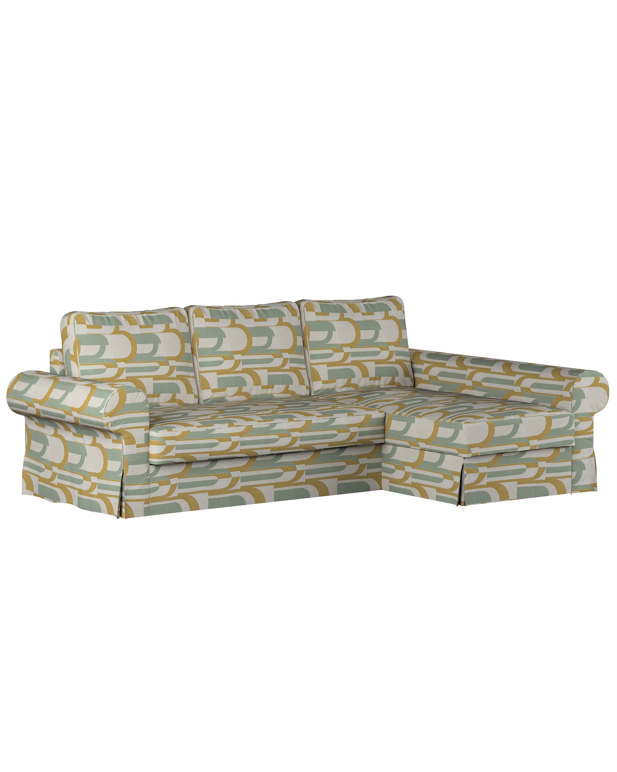 Backabro sofa bed with chaise longue cover product colour green fabric structured, patterned