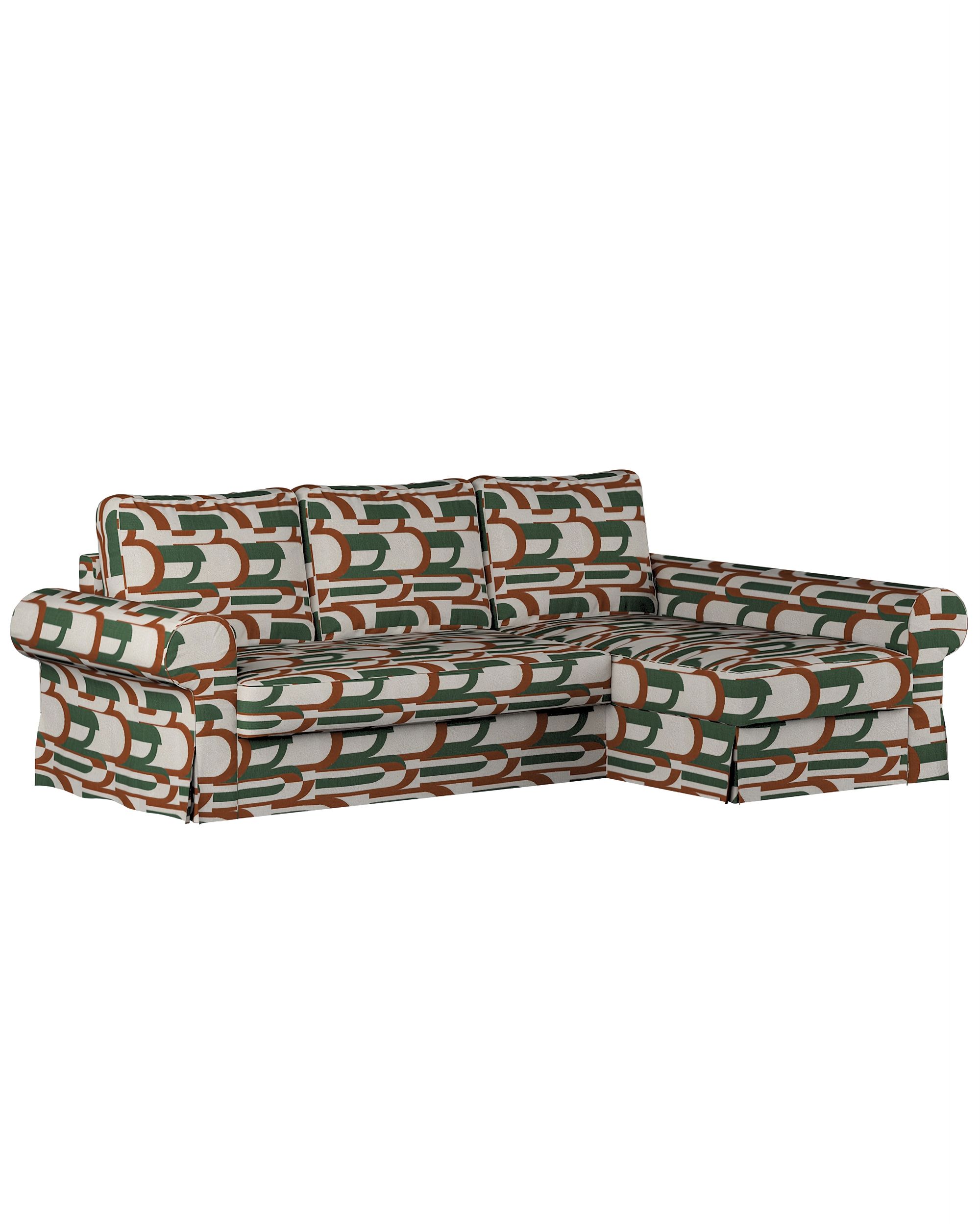 Backabro sofa bed with chaise longue cover product colour green fabric structured, patterned