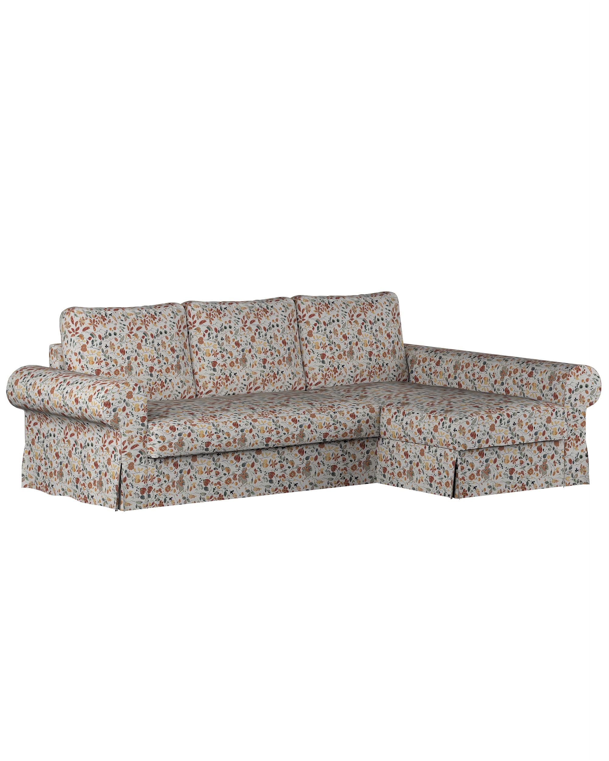 Backabro sofa bed with chaise longue cover product colour orange fabric structured, patterned