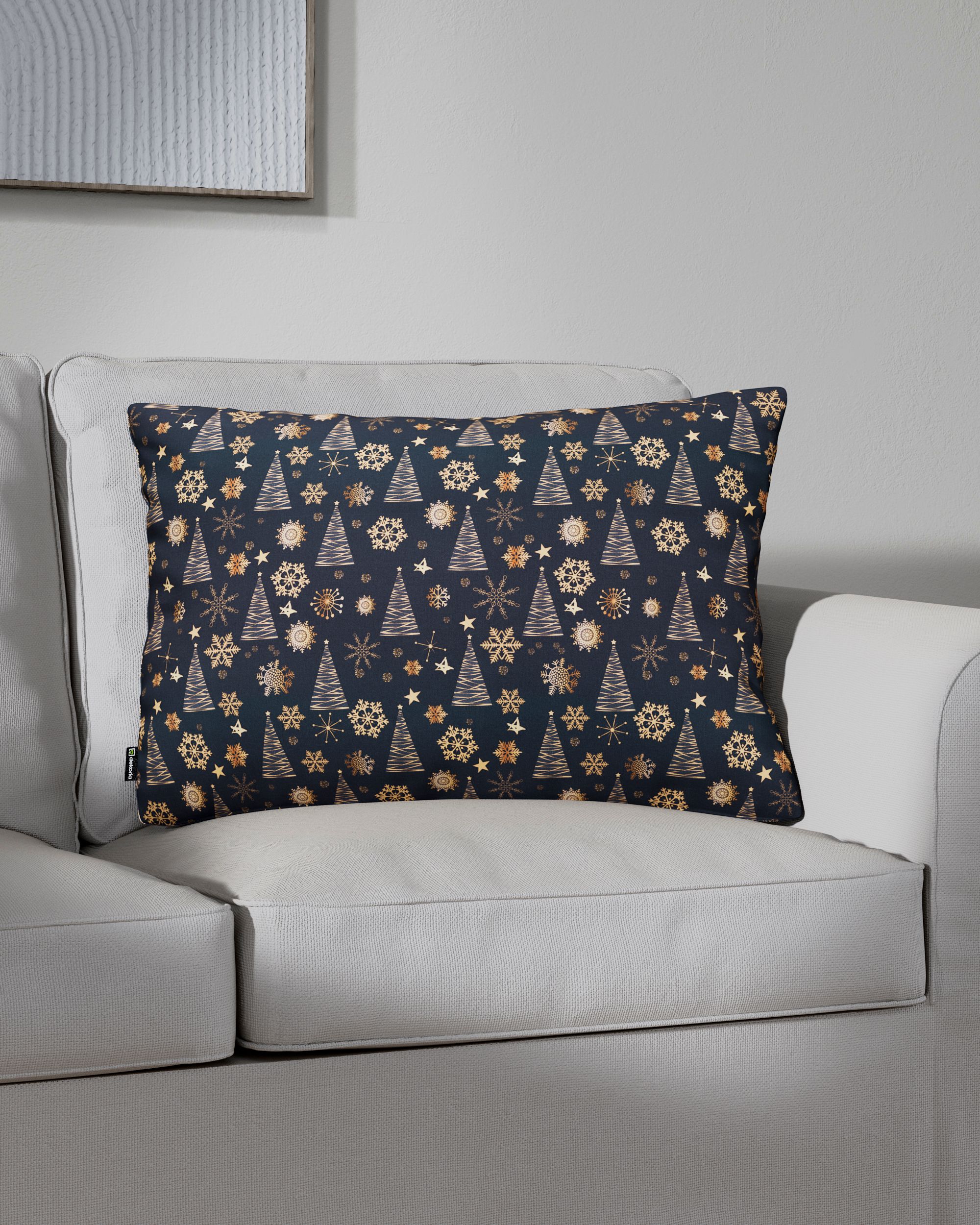 Kinga rectangular cushion cover product colour navy blue fabric patterned