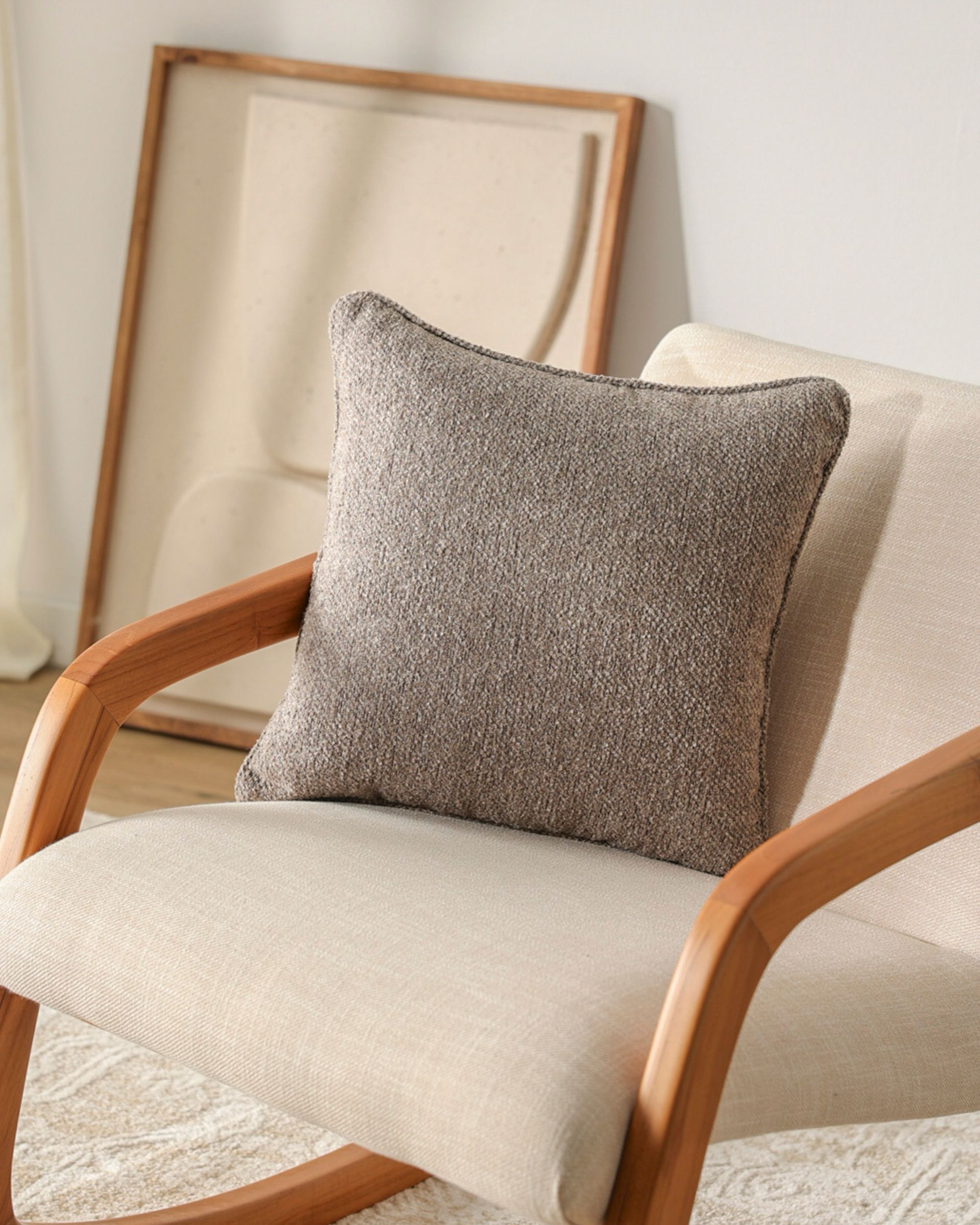 Gabi piped cushion cover product colour beige fabric structured (hover)