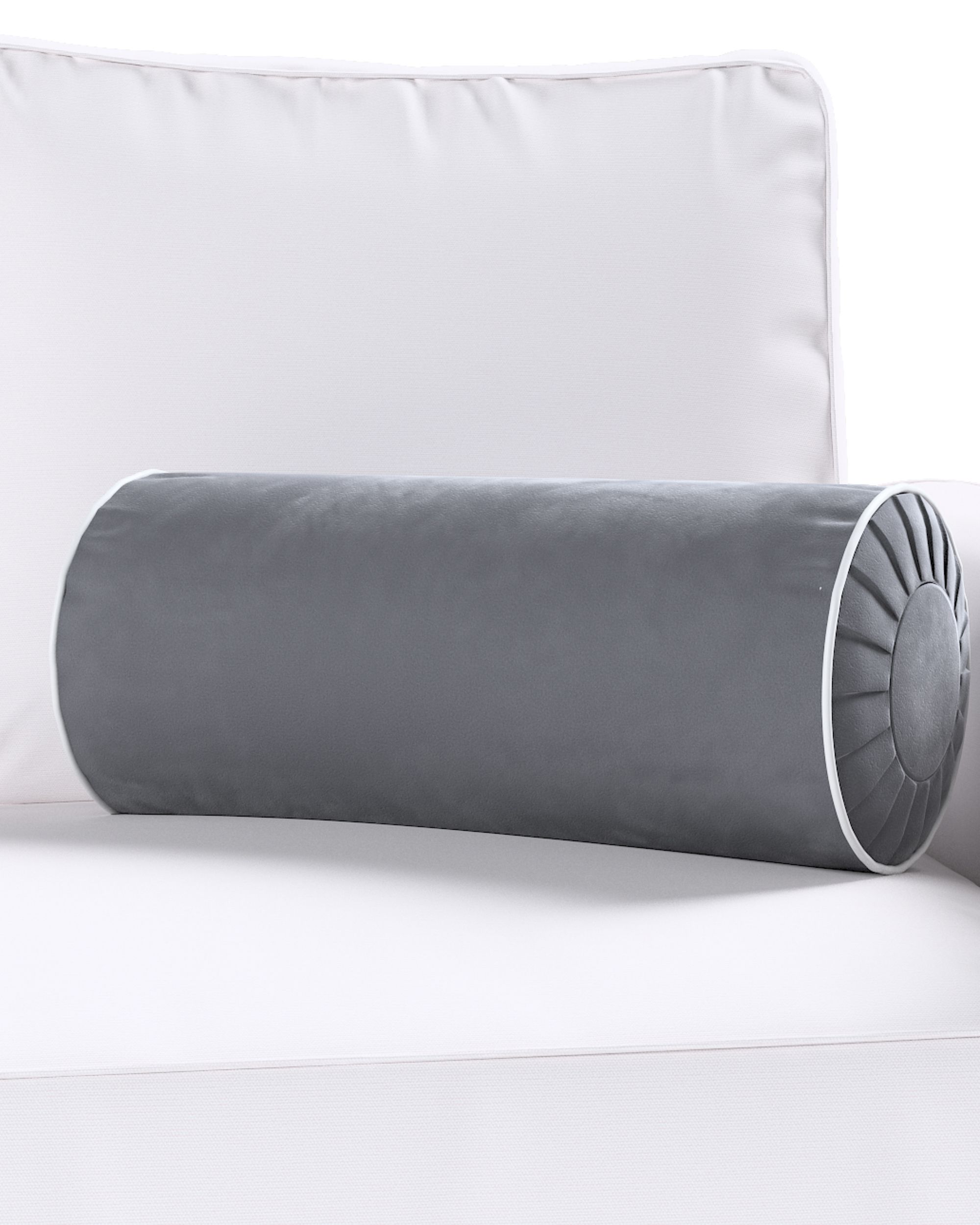Bolster pillow with pleats and decorative piping product colour grey fabric gloss, velvet (hover)