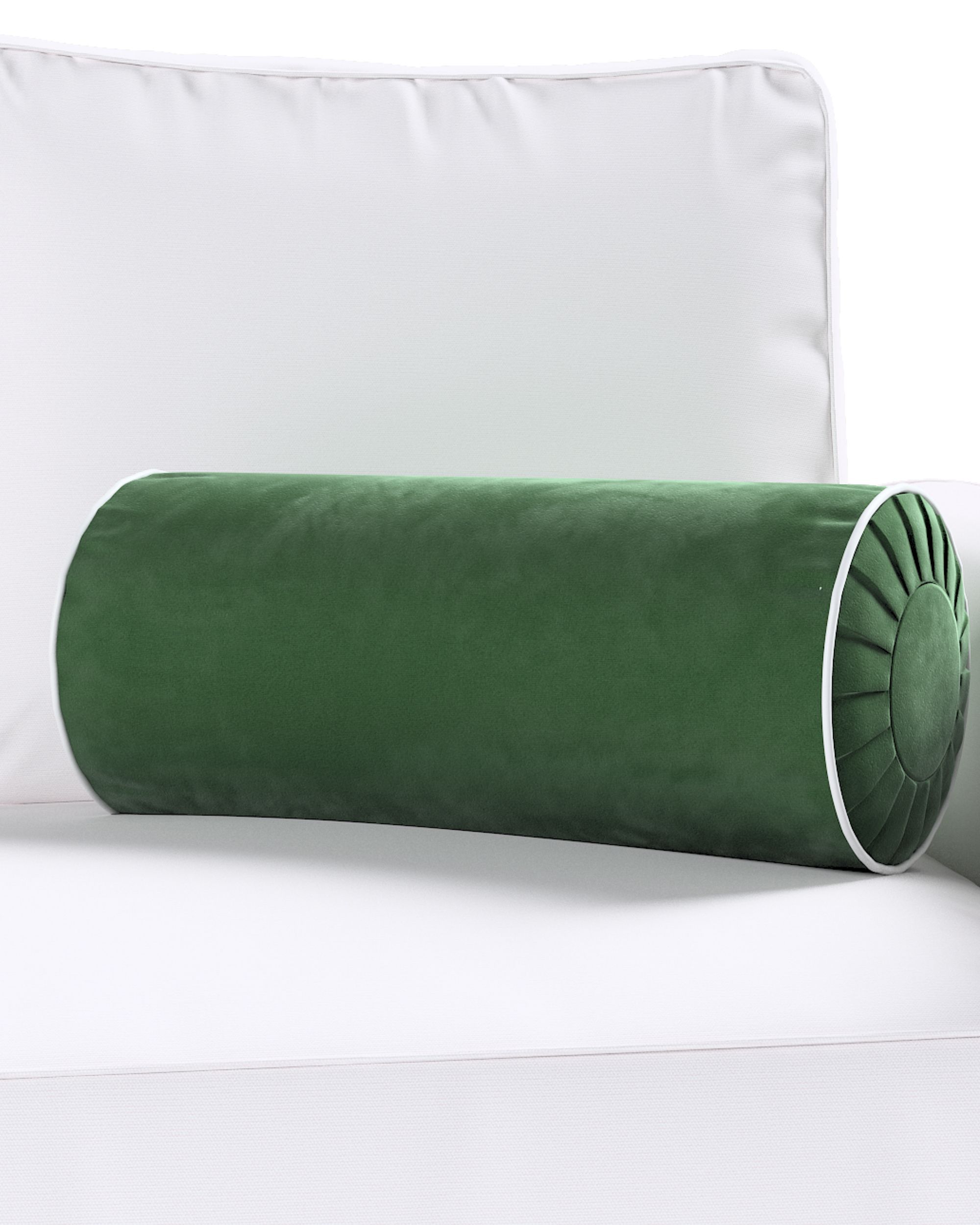 Bolster pillow with pleats and decorative piping product colour green fabric gloss, velvet (hover)