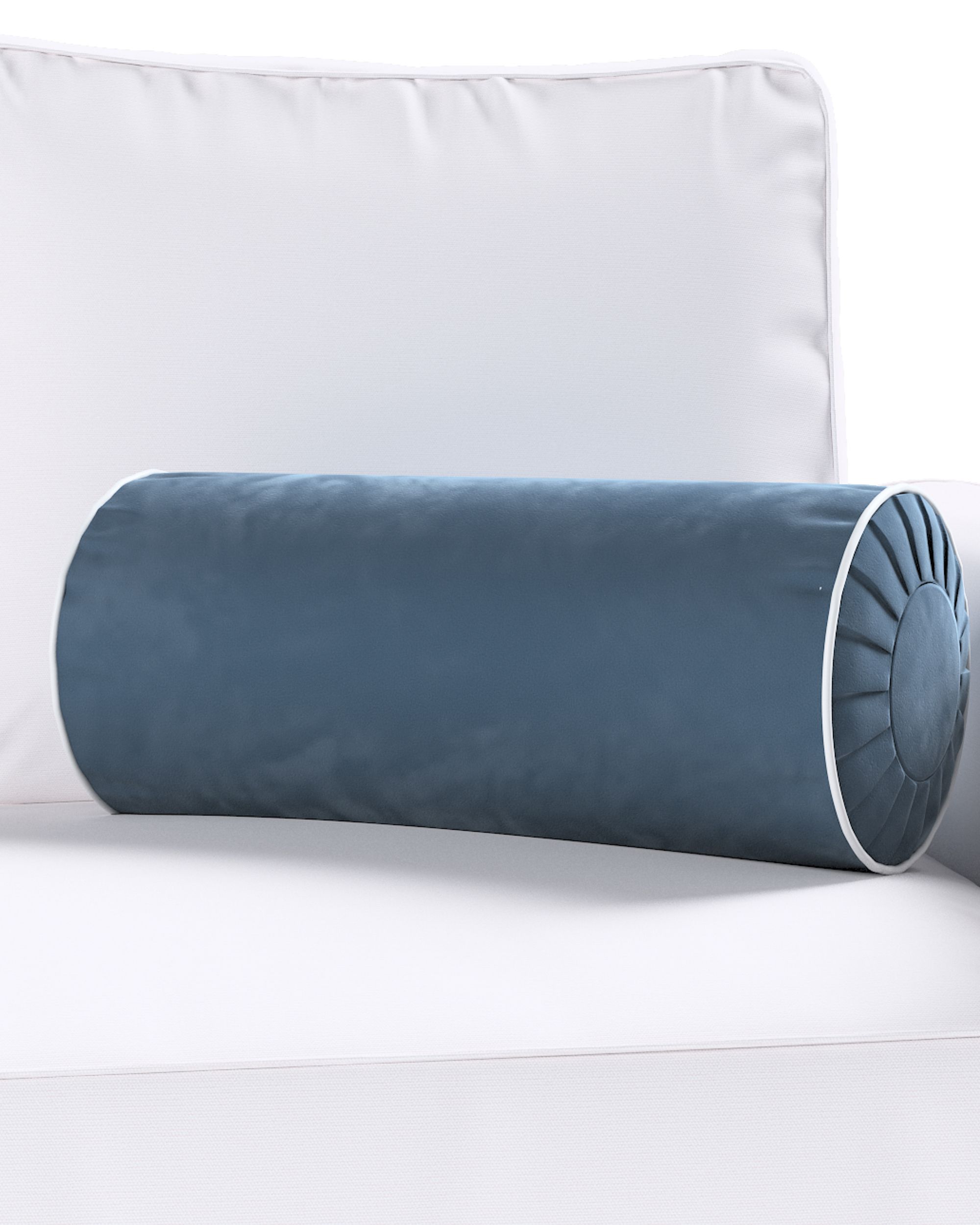 Bolster pillow with pleats and decorative piping product colour blue fabric gloss, velvet (hover)