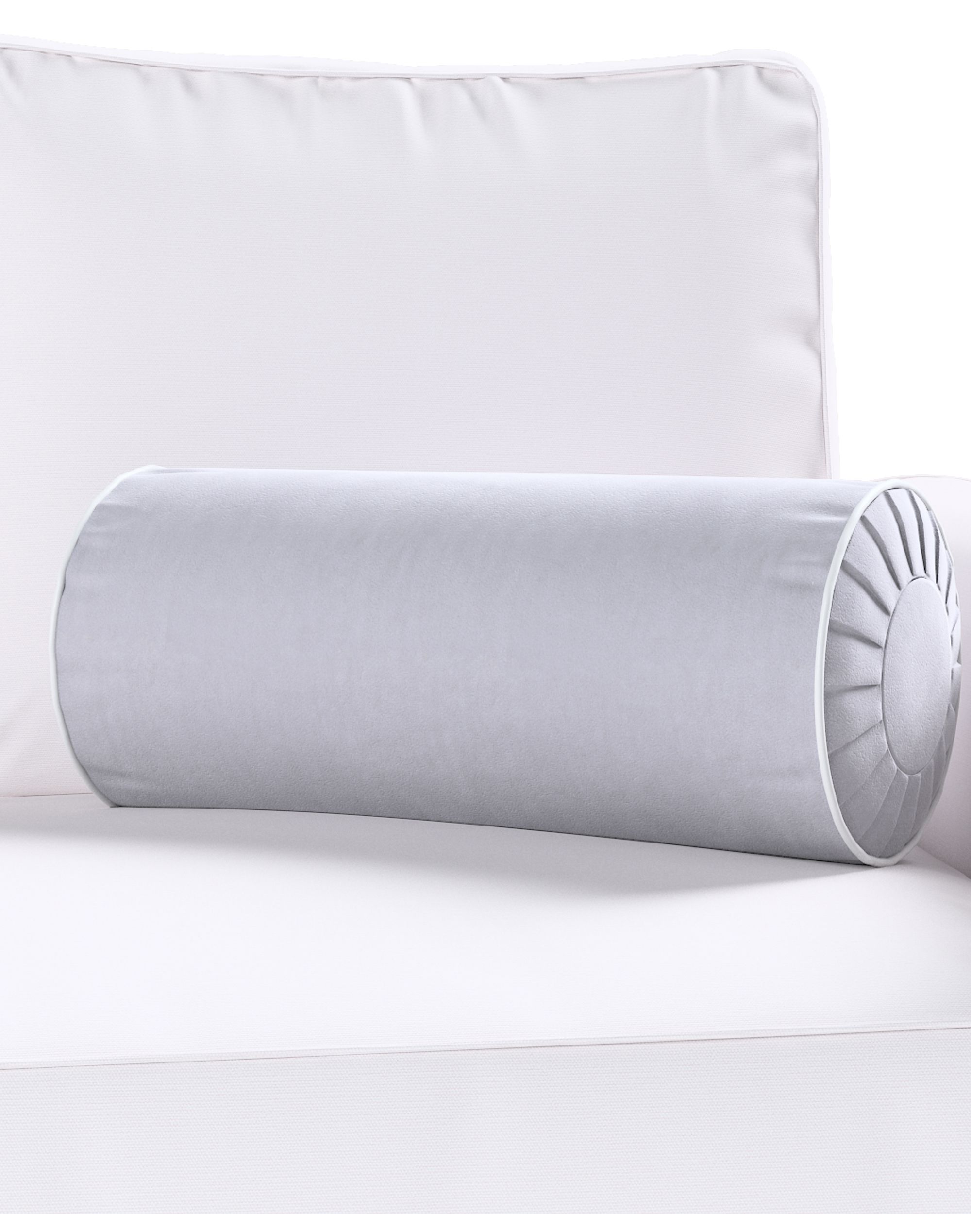 Bolster pillow with pleats and decorative piping product colour grey fabric gloss, velvet (hover)