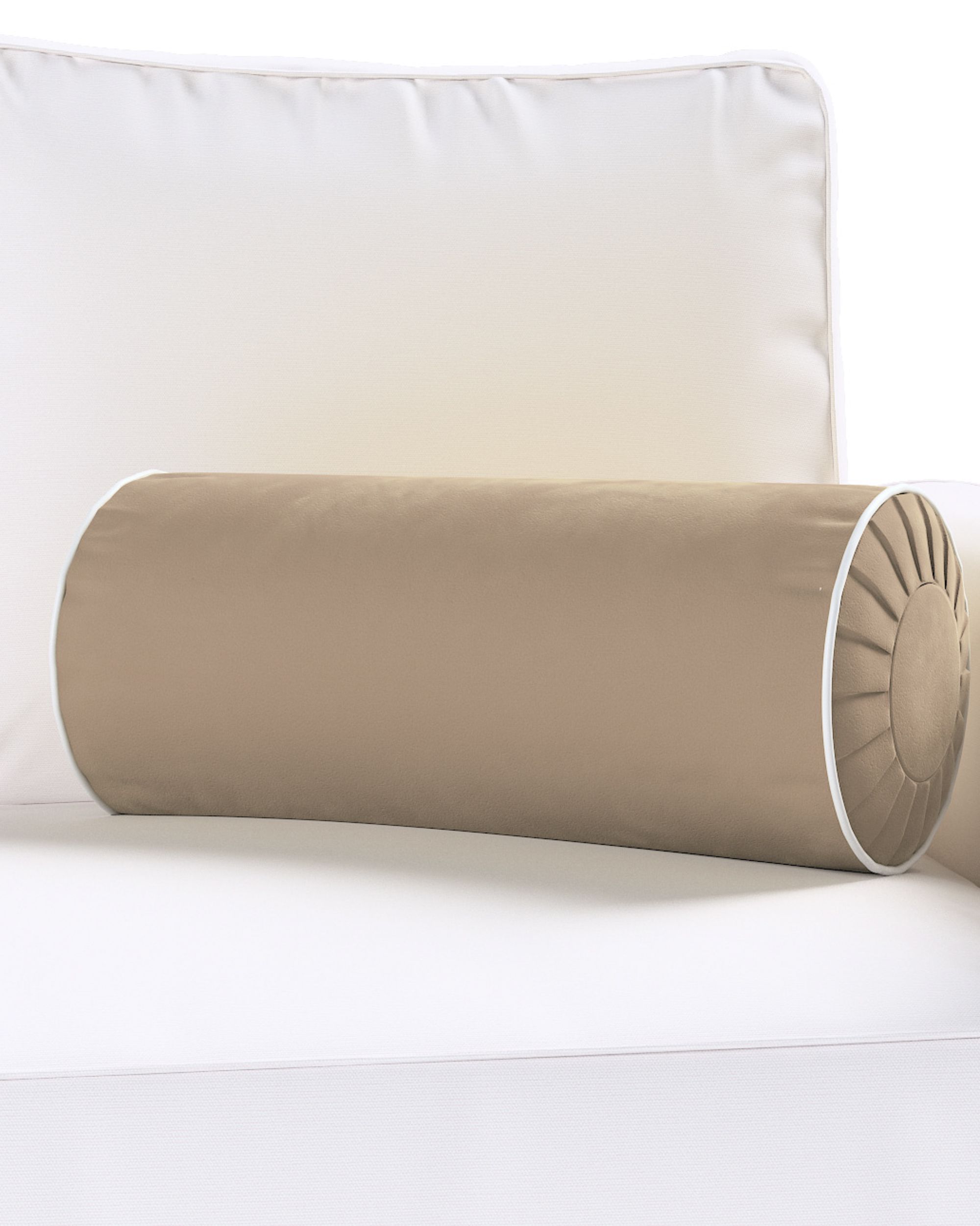 Bolster pillow with pleats and decorative piping product colour beige fabric gloss, velvet (hover)