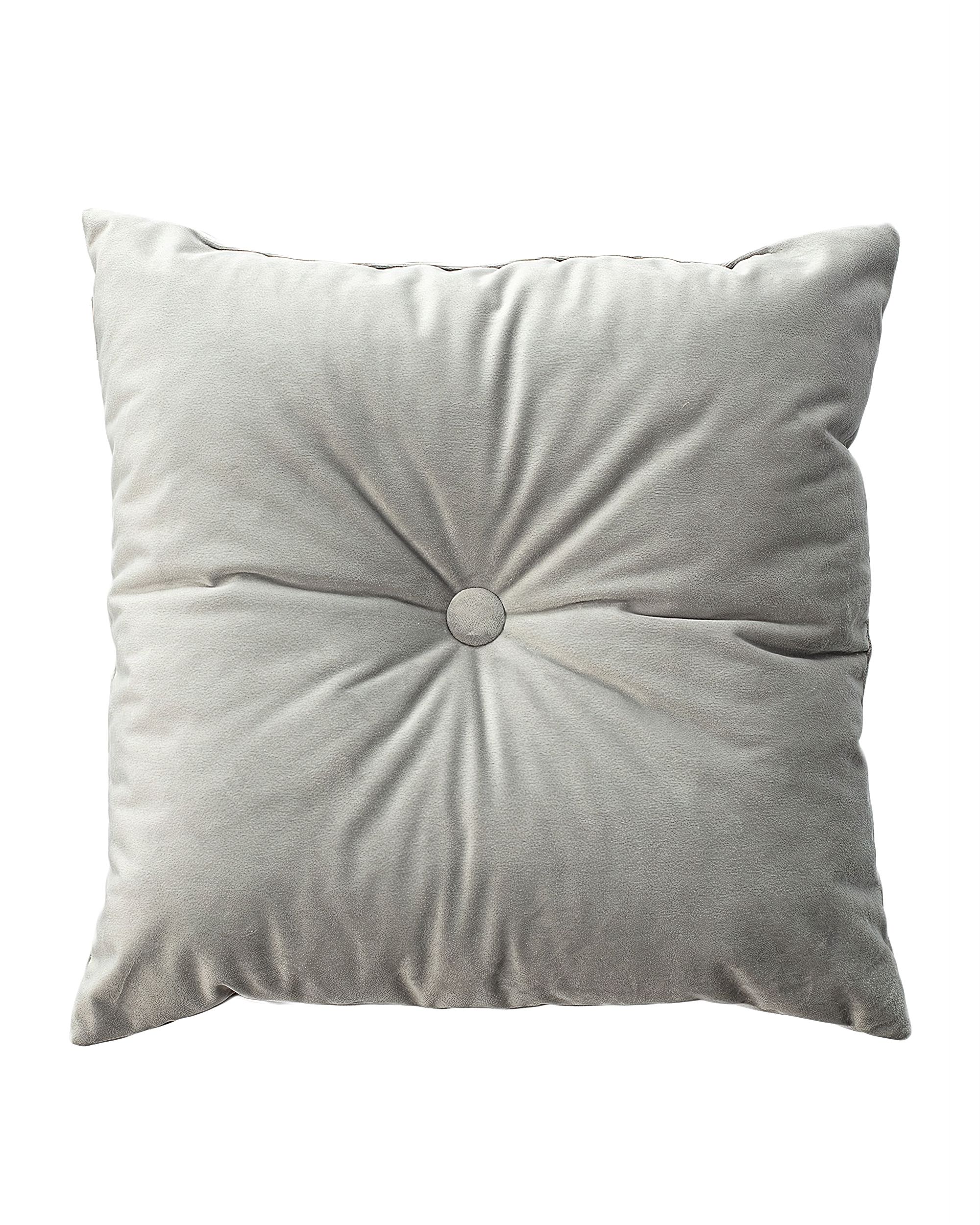Square velvet cushion with button product colour grey fabric gloss, velvet