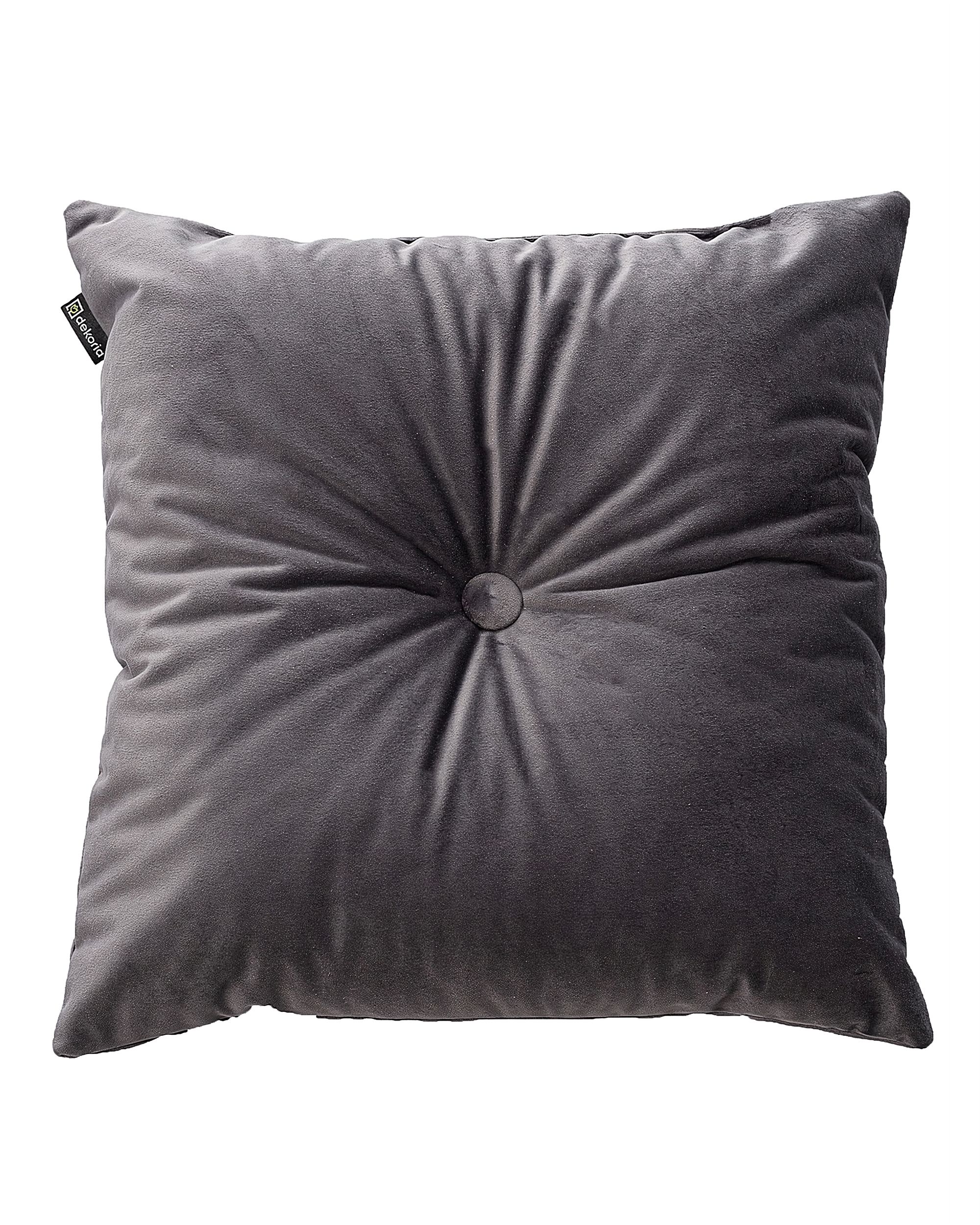 Square velvet cushion with button product colour grey fabric gloss, velvet