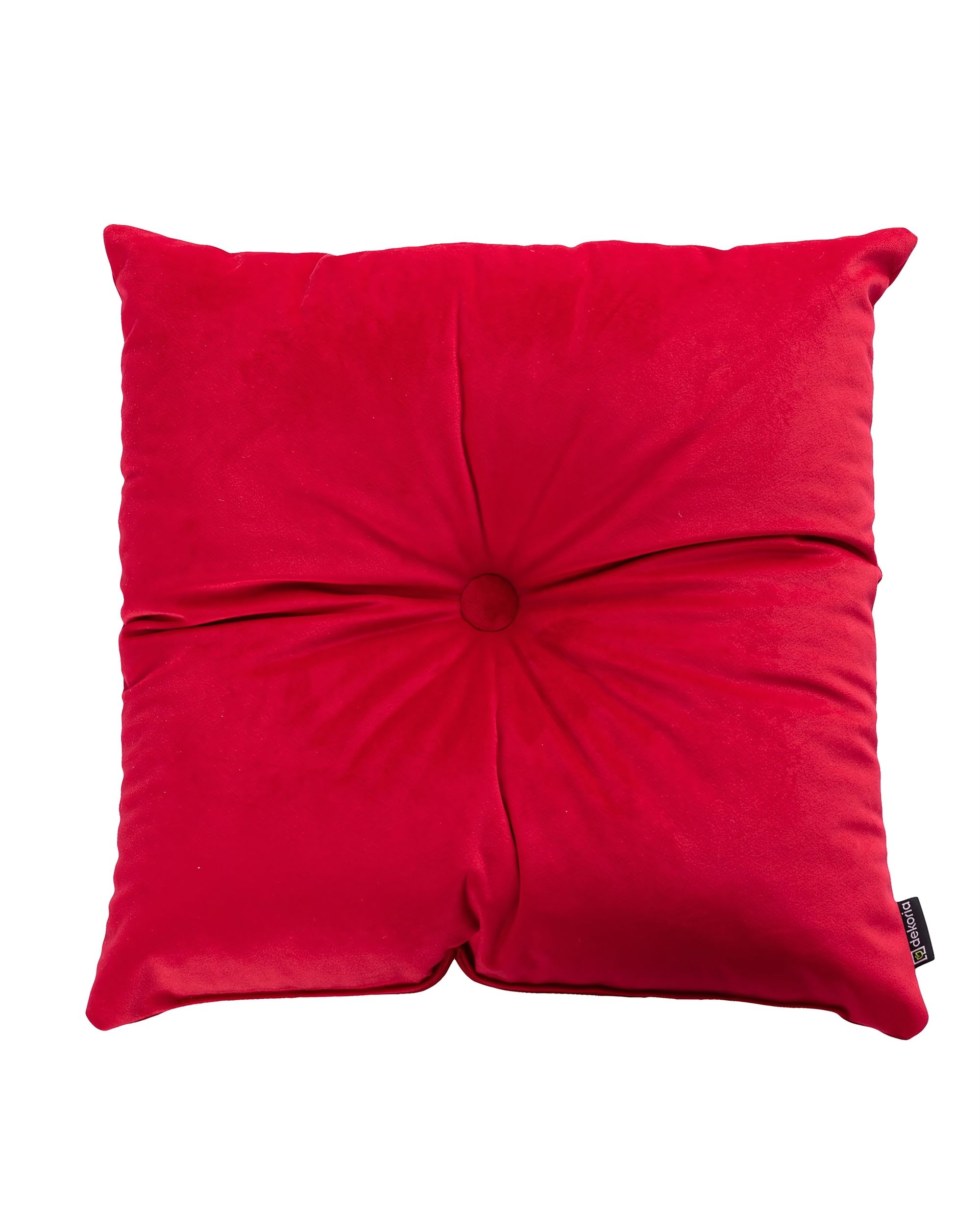Square velvet cushion with button product colour red fabric gloss, velvet