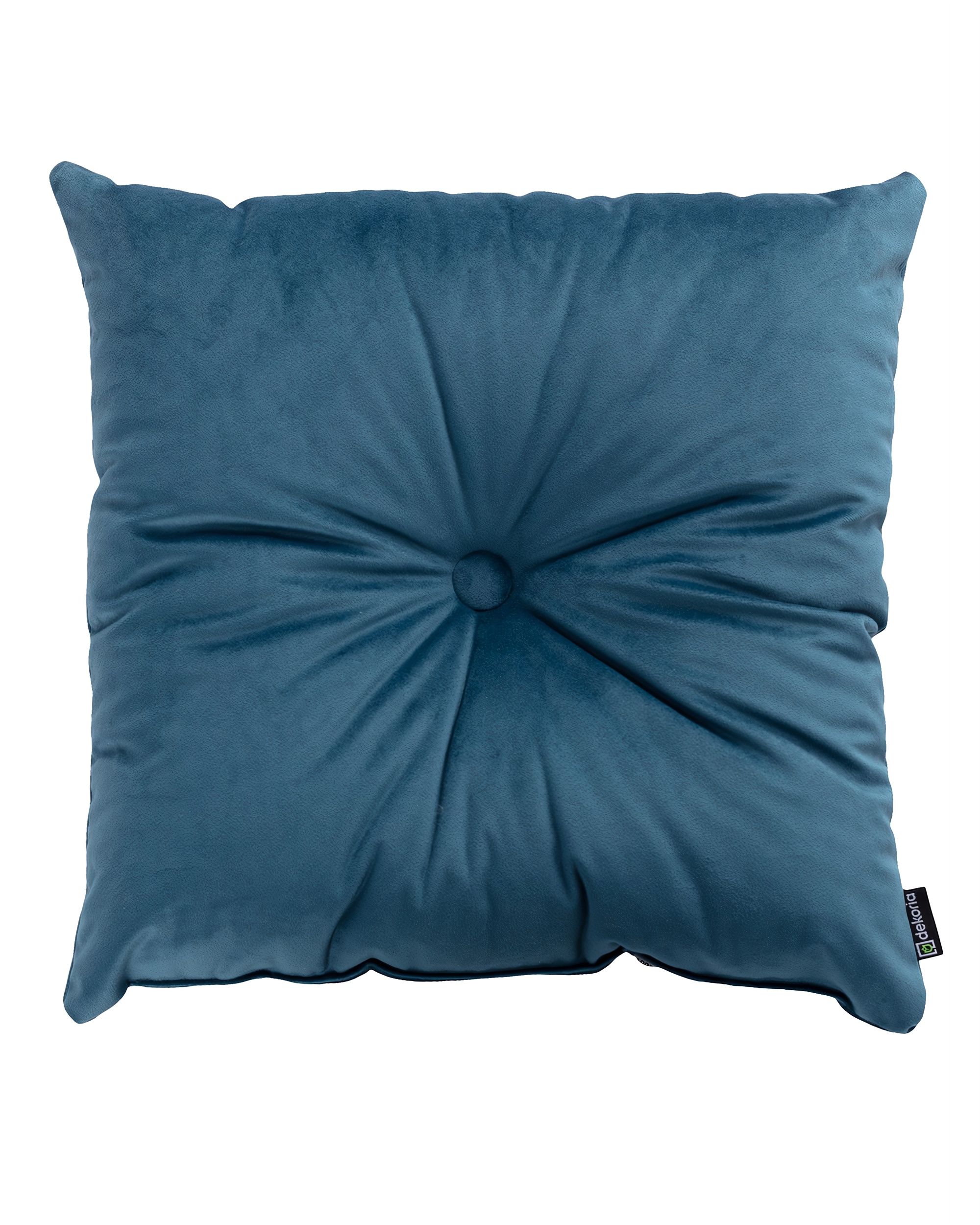 Square velvet cushion with button product colour blue fabric gloss, velvet