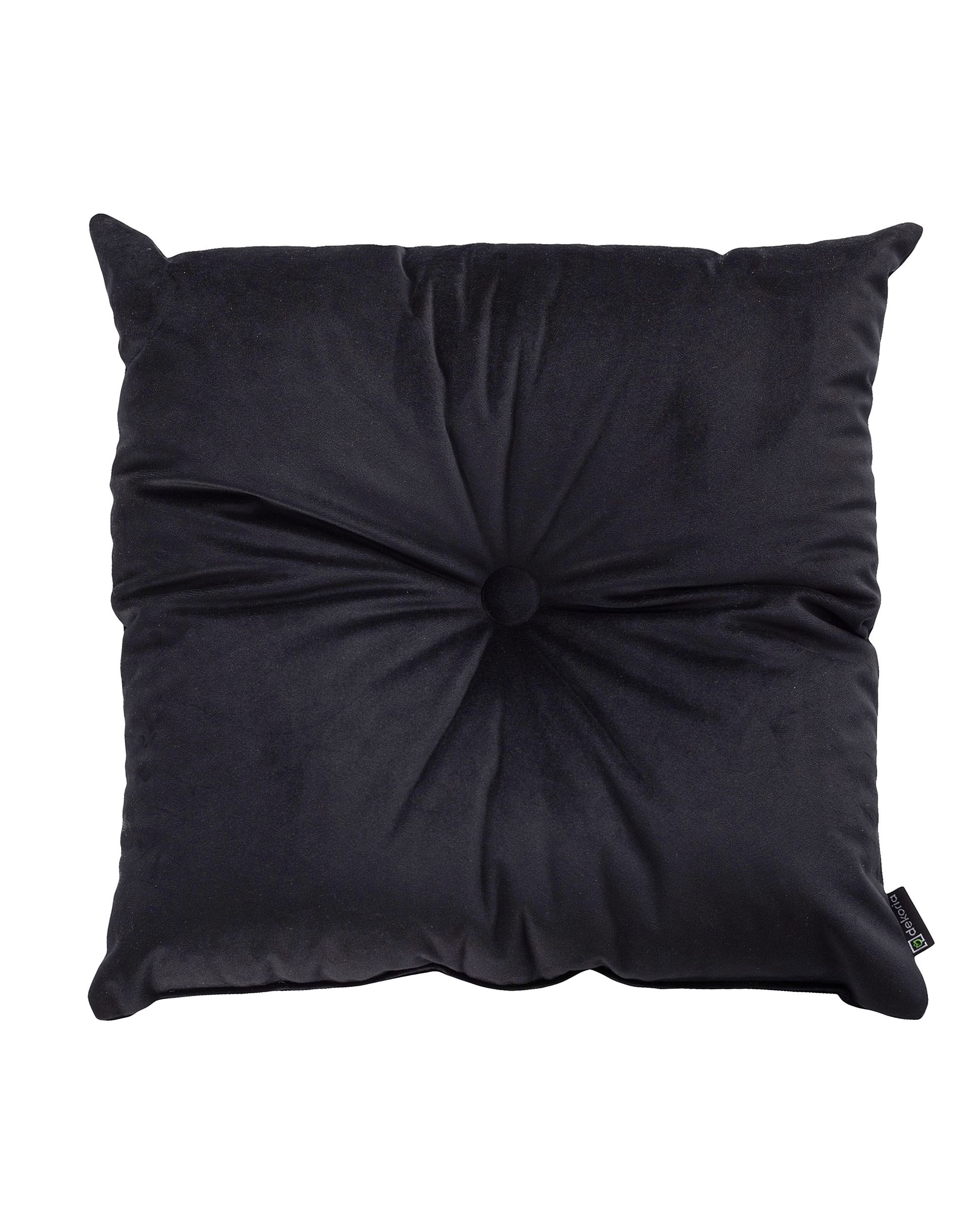 Square velvet cushion with button product colour black fabric gloss, velvet