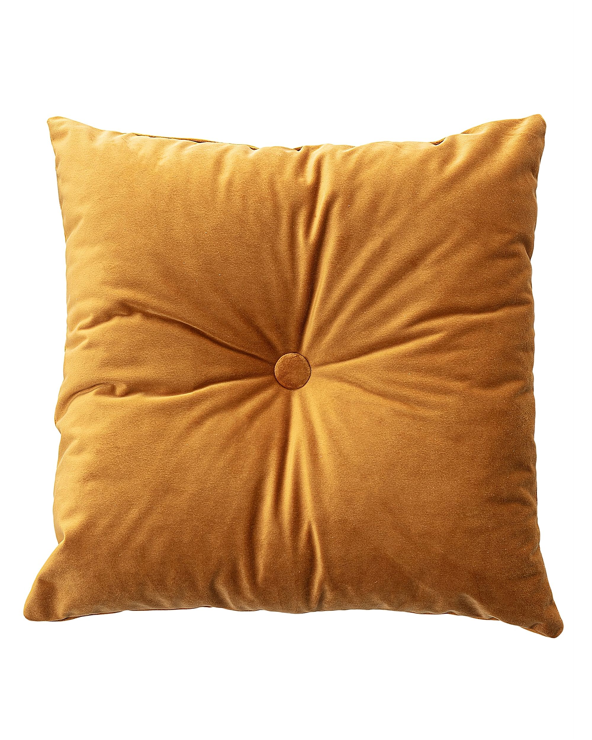 Square velvet cushion with button product colour yellow fabric gloss, velvet