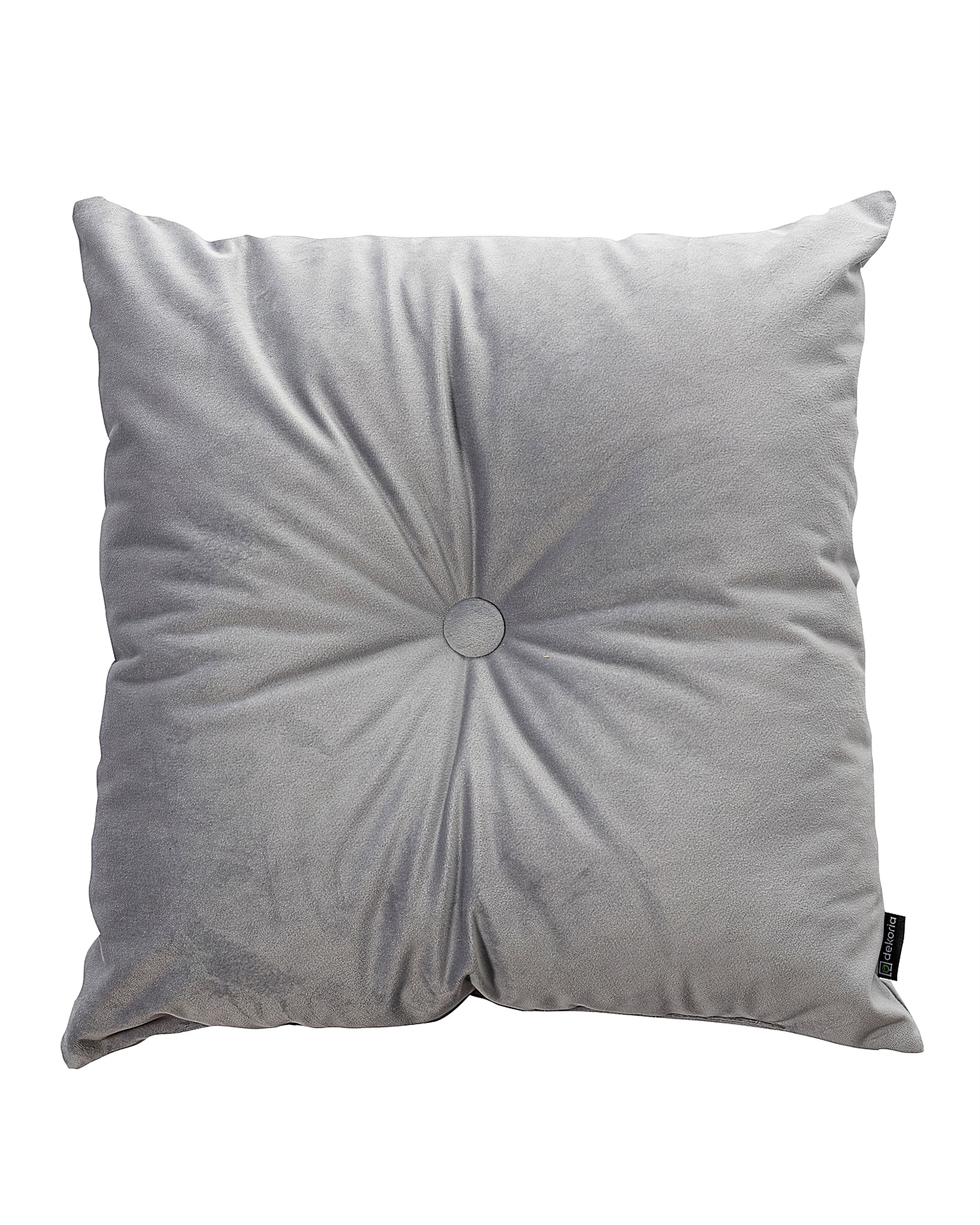 Square velvet cushion with button product colour grey fabric gloss, velvet