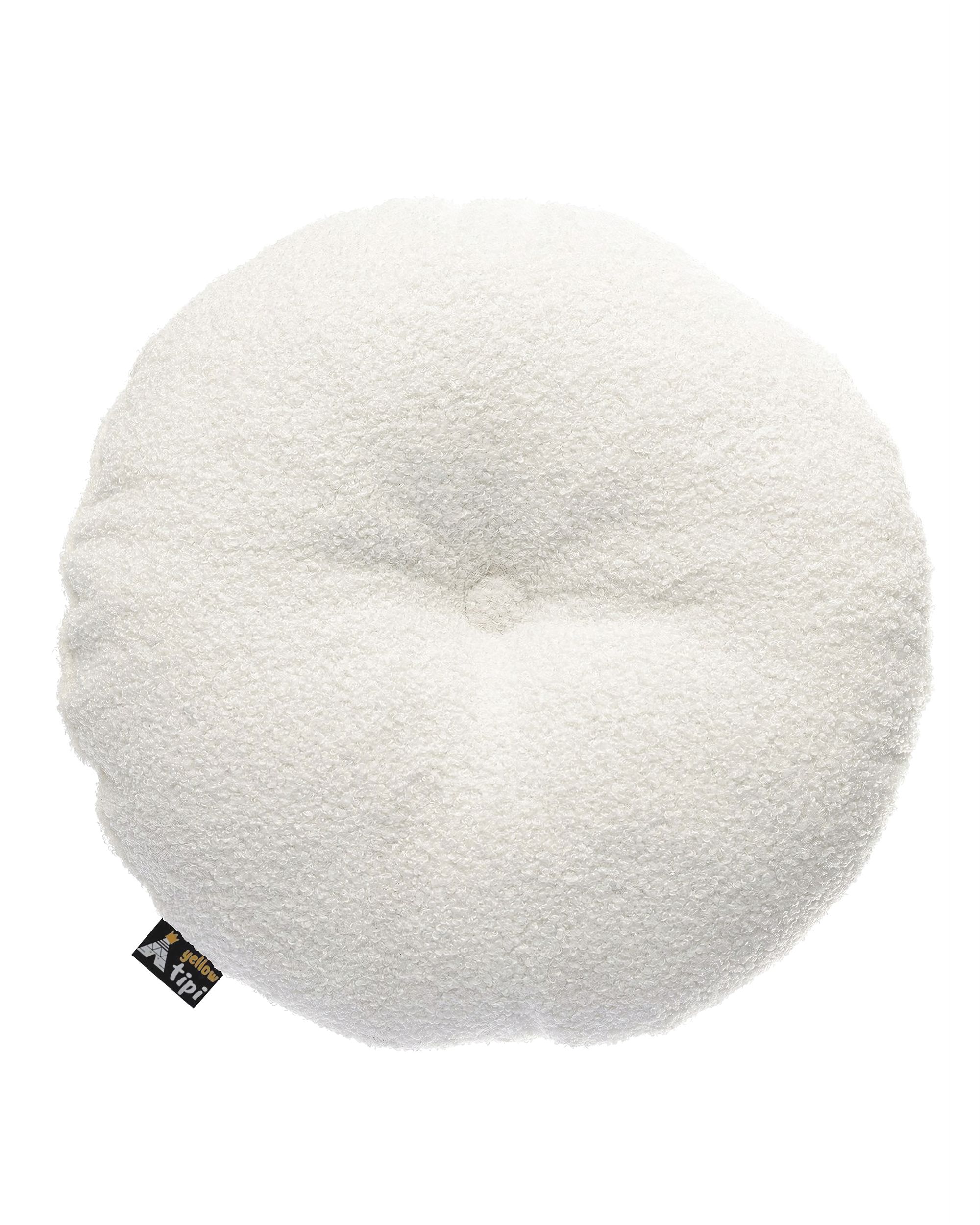 Round pillow with button product colour white fabric structured