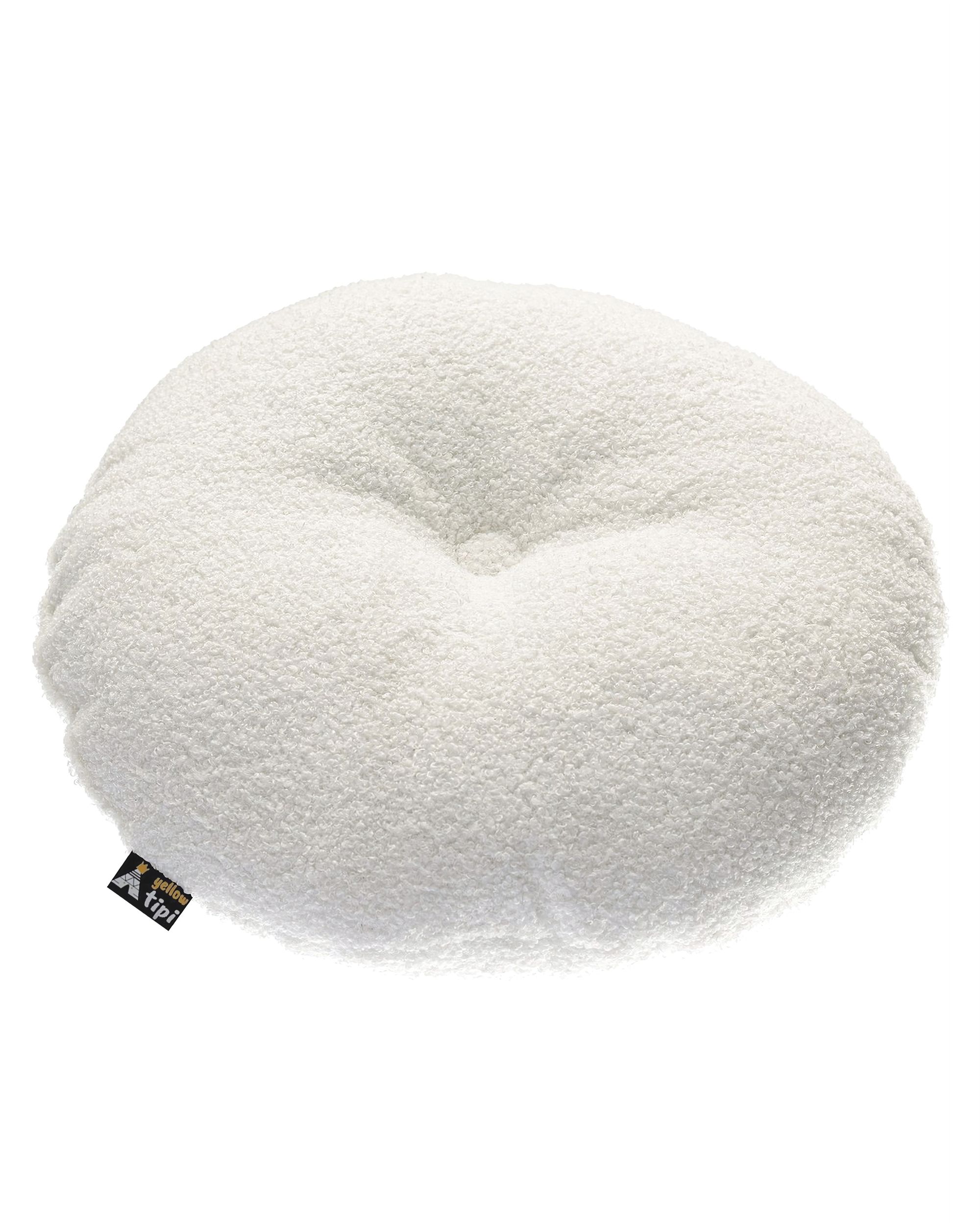 Round pillow with button product colour white fabric structured (hover)