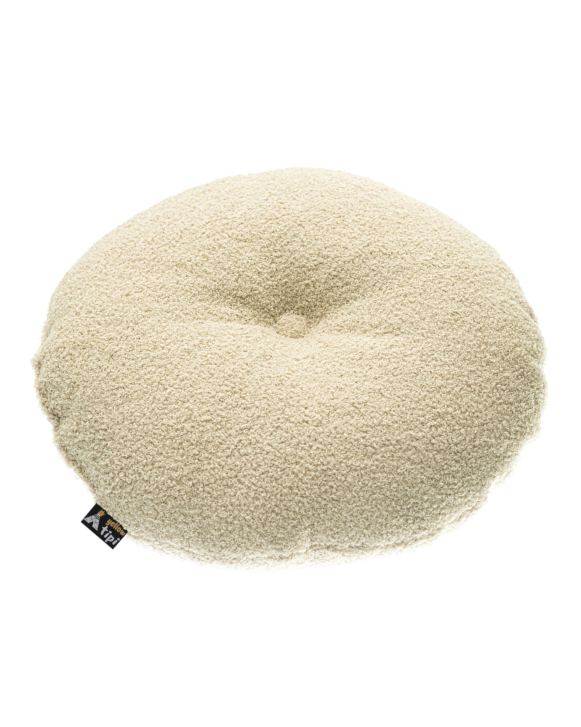 Round pillow with button product colour beige fabric structured (hover)