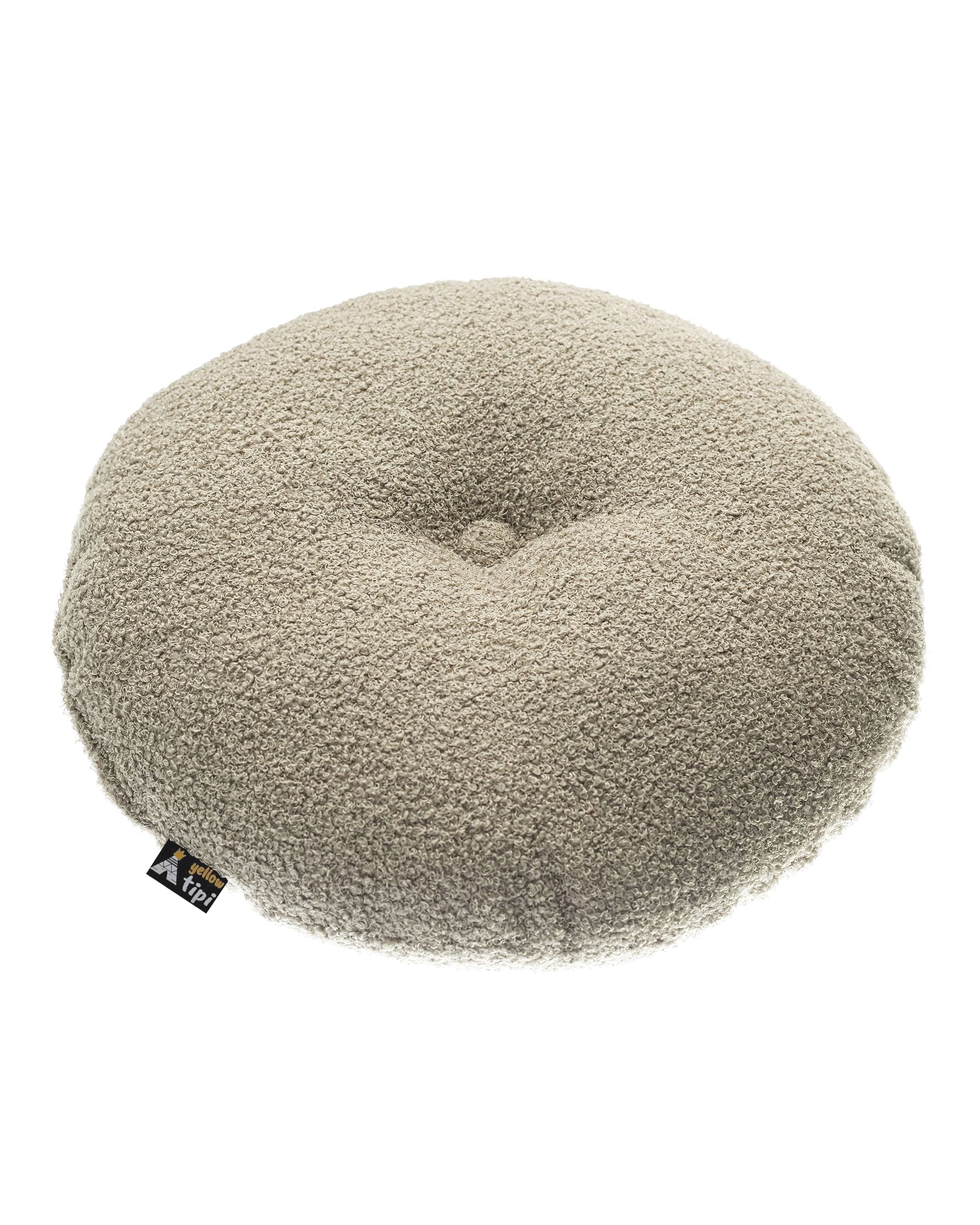 Round pillow with button product colour beige fabric structured (hover)