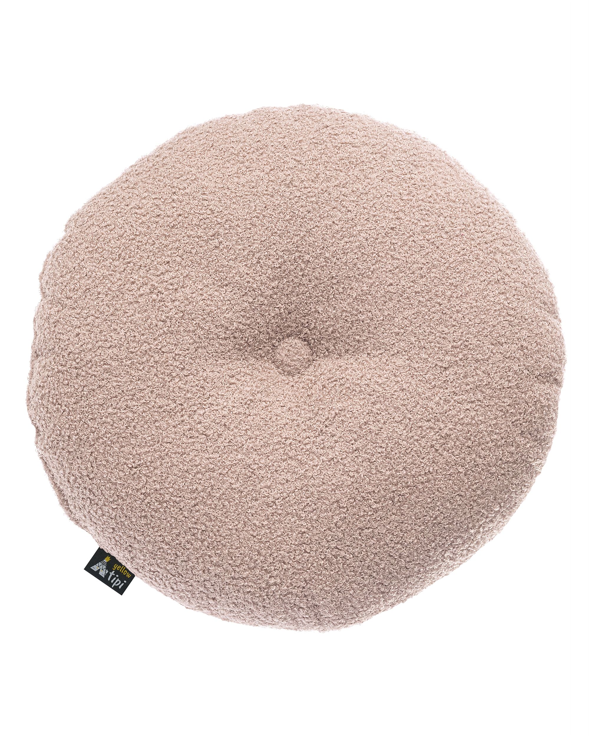 Round pillow with button product colour pink fabric structured