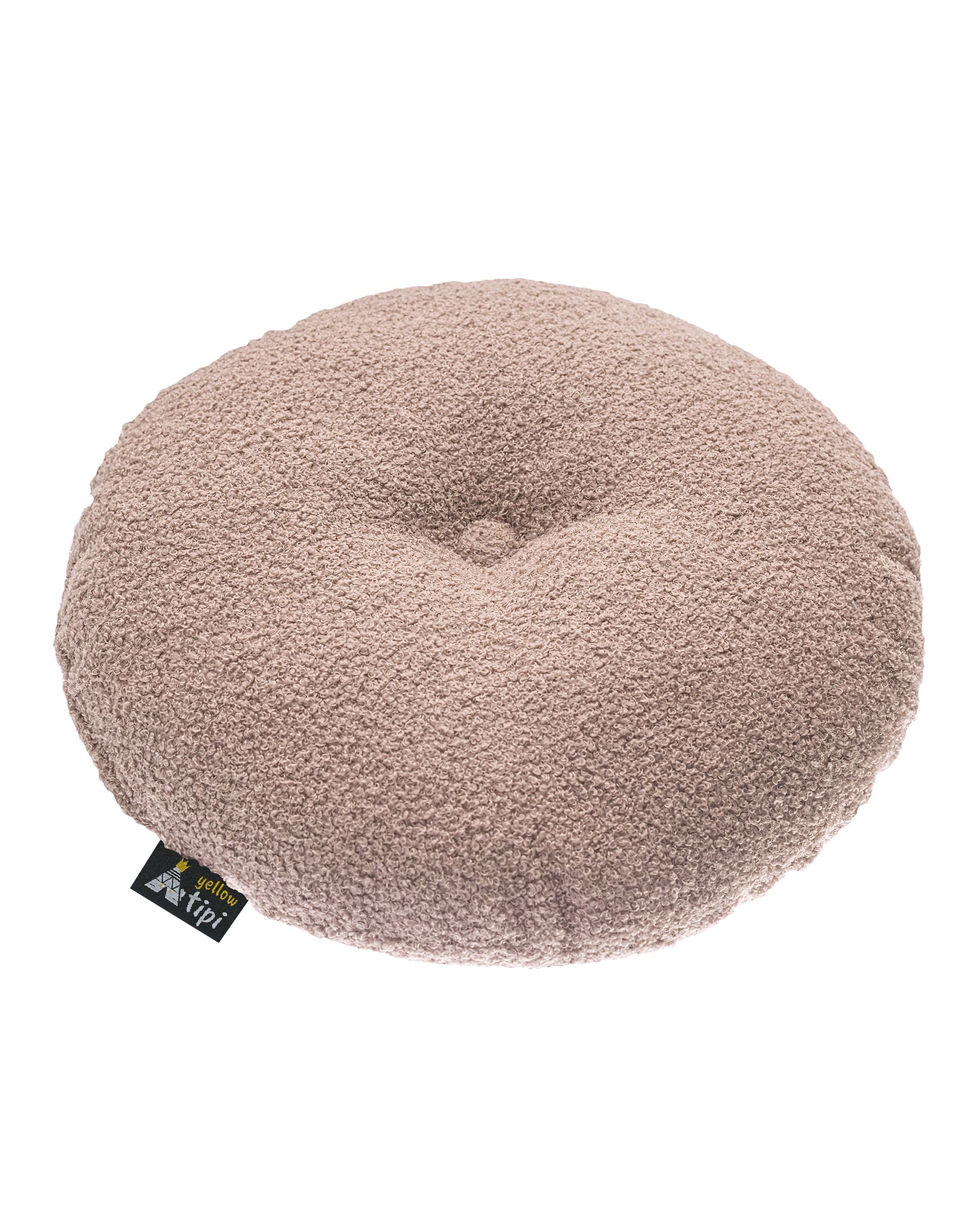 Round pillow with button product colour pink fabric structured (hover)