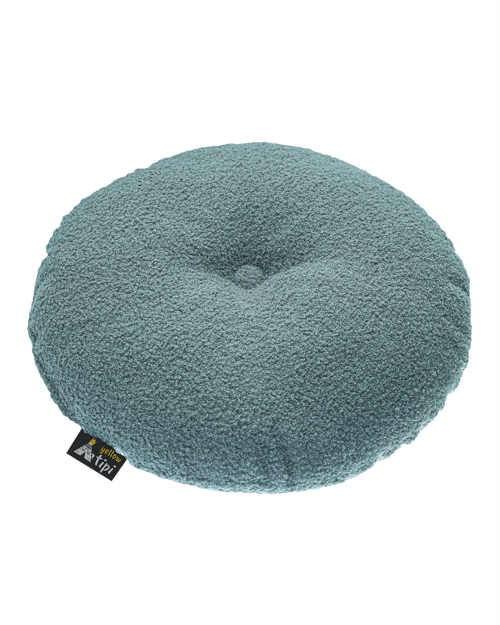 Round pillow with button product colour blue fabric structured (hover)