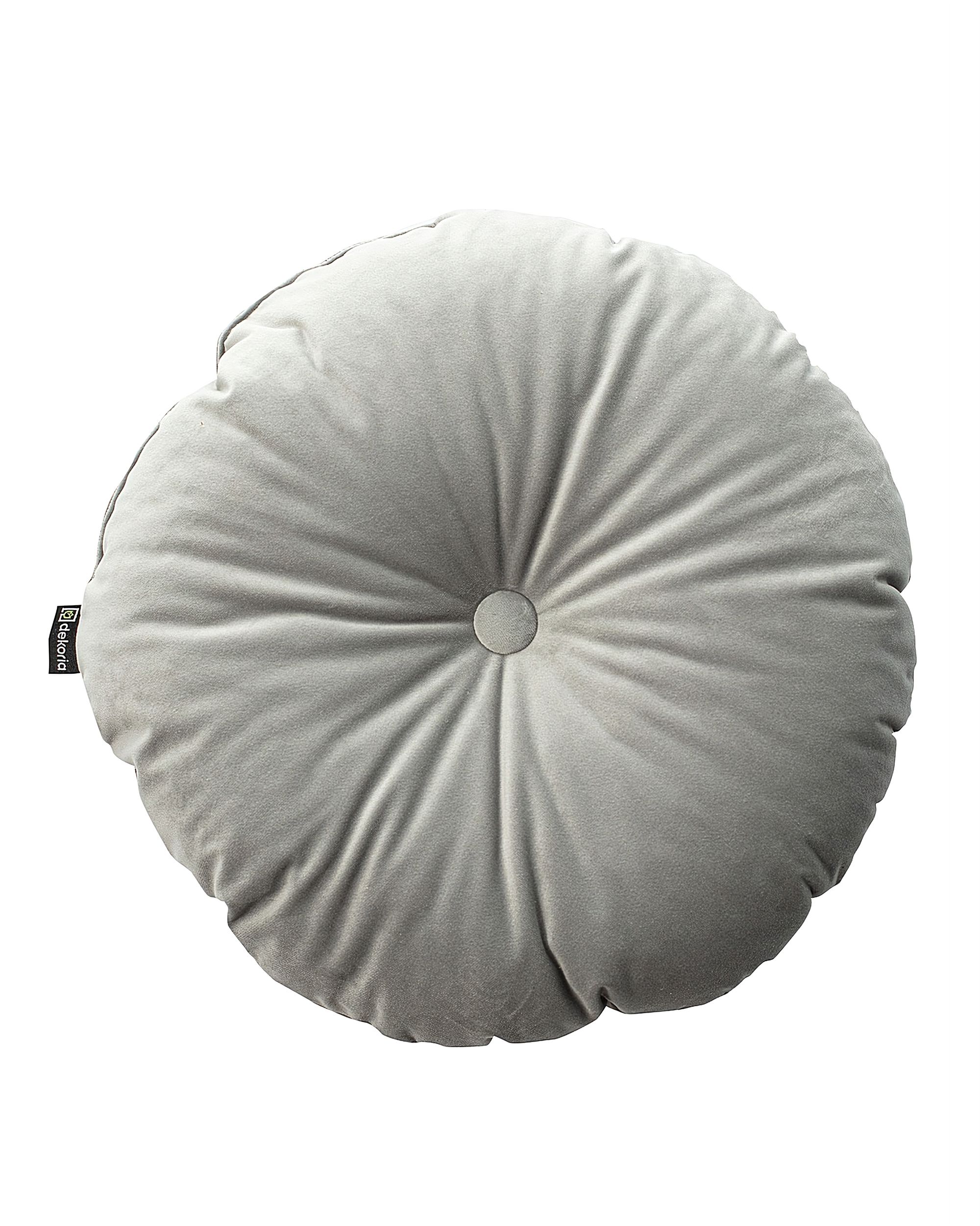 Round pillow with button product colour grey fabric gloss, velvet