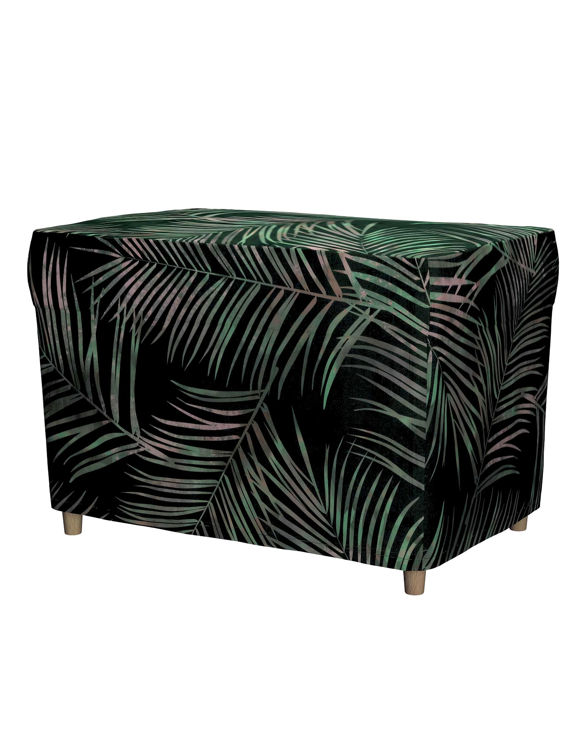 Strandmon footstool cover product colour green fabric velvet, patterned