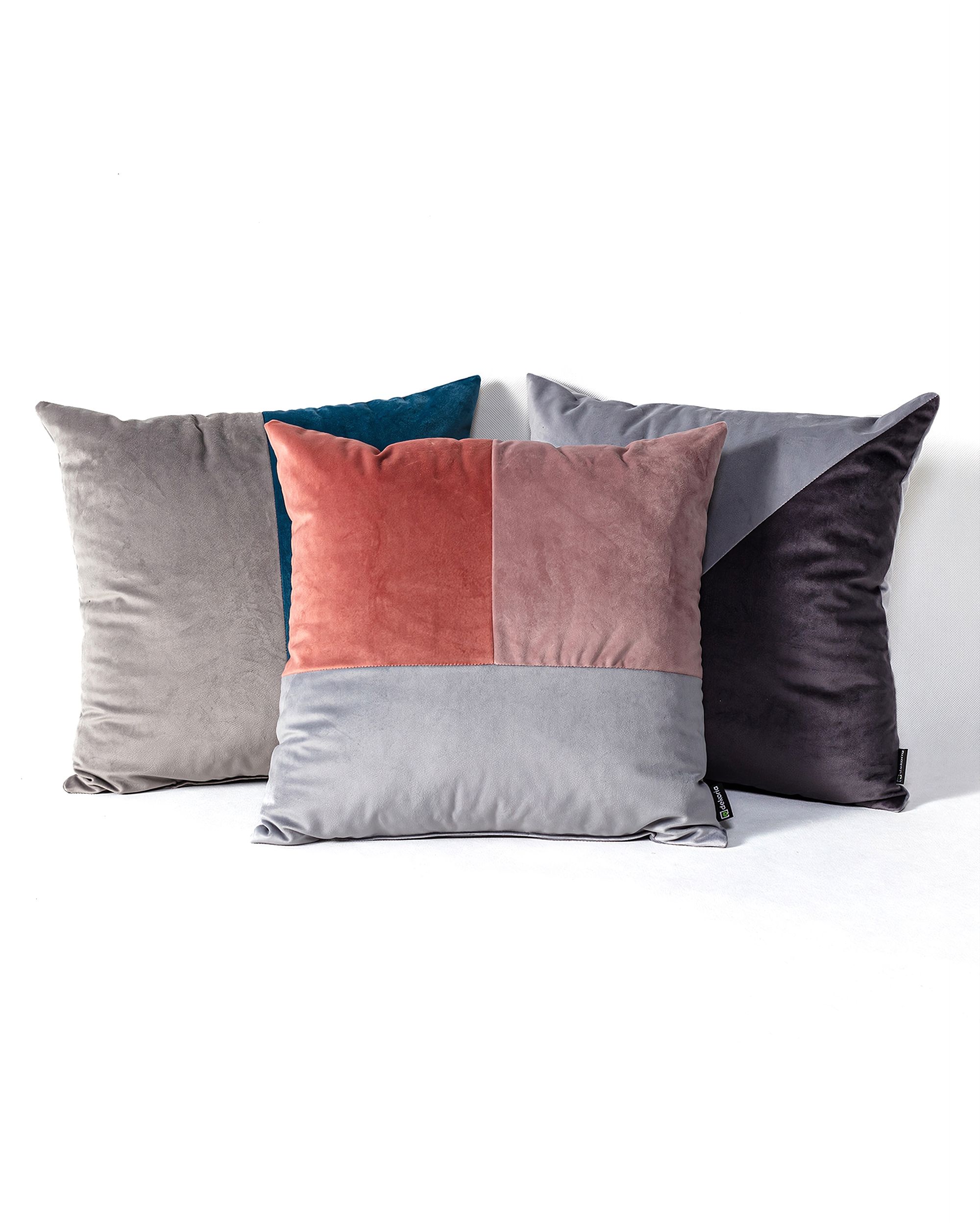 Patchwork square pillow pink grey lilac (hover)