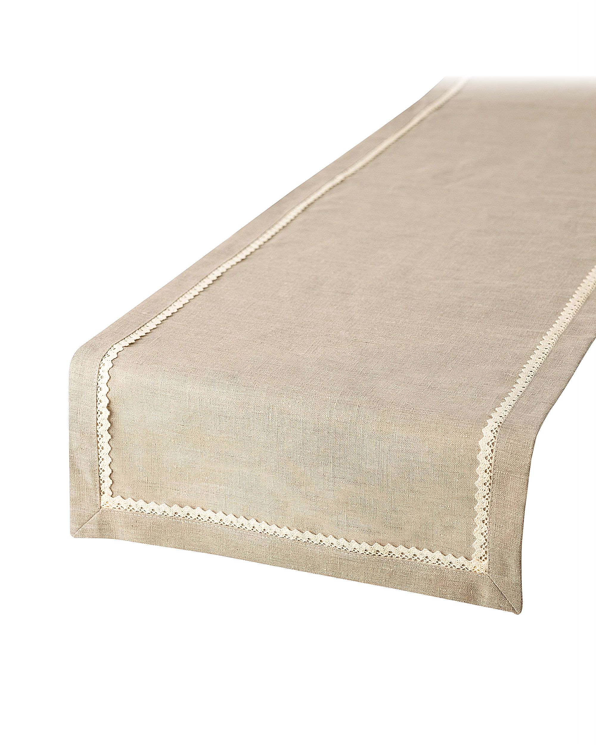 Table runner with lace 40x160 cm product colour beige fabric semi-sheer, structured (hover)
