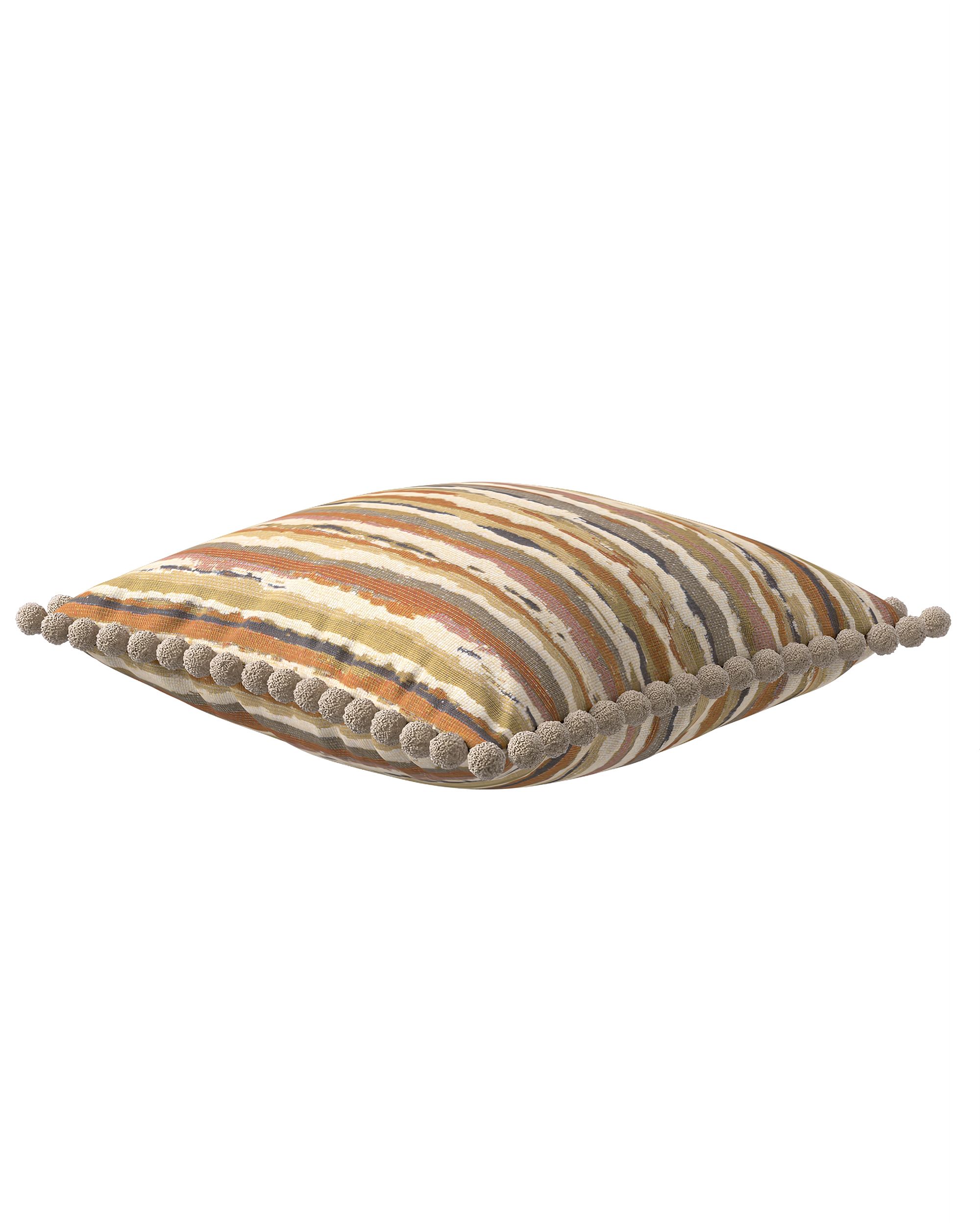 Vera cushion cover with pom poms product colour beige fabric structured, patterned (hover)