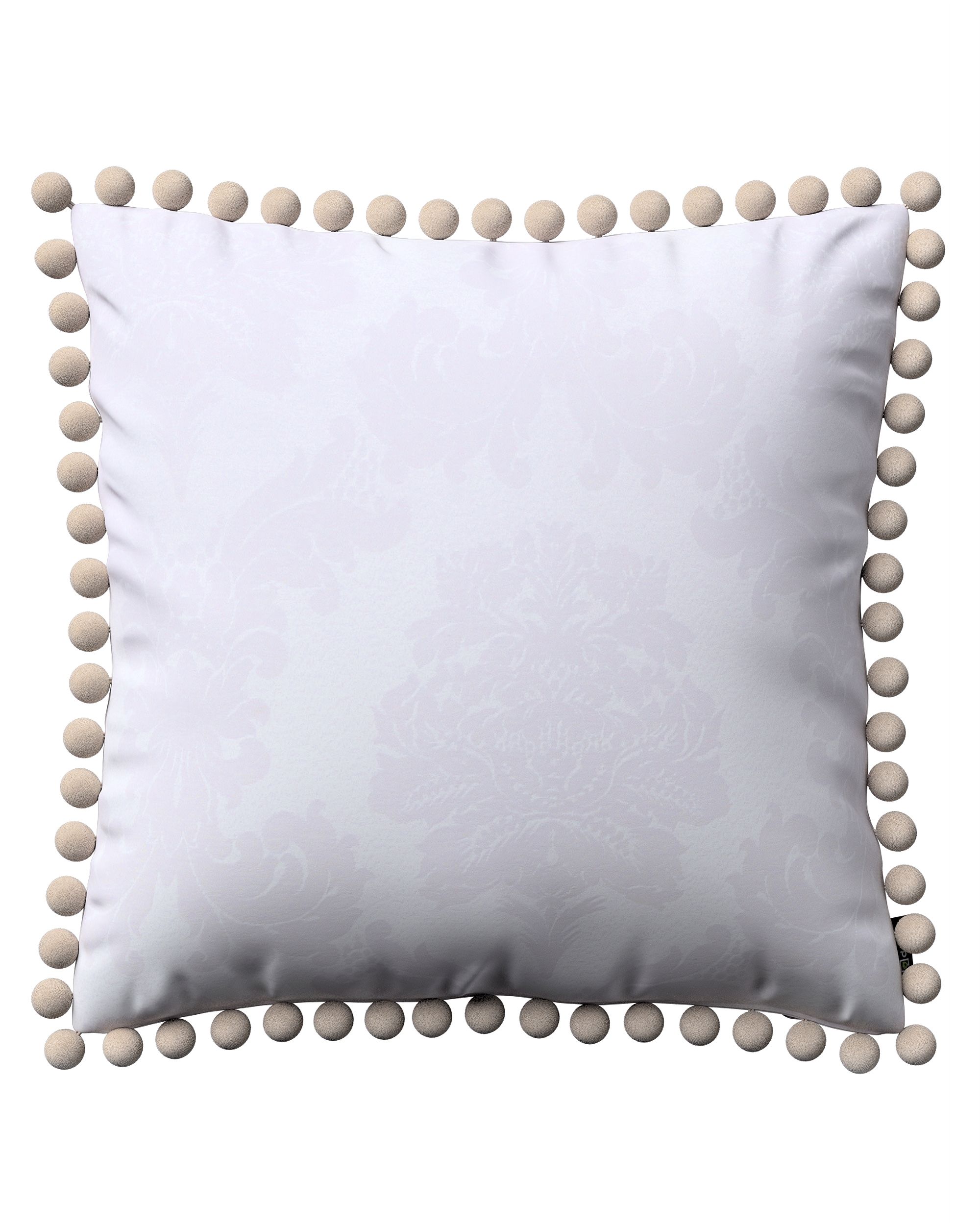 Vera cushion cover with pom poms product colour white fabric gloss, structured, patterned