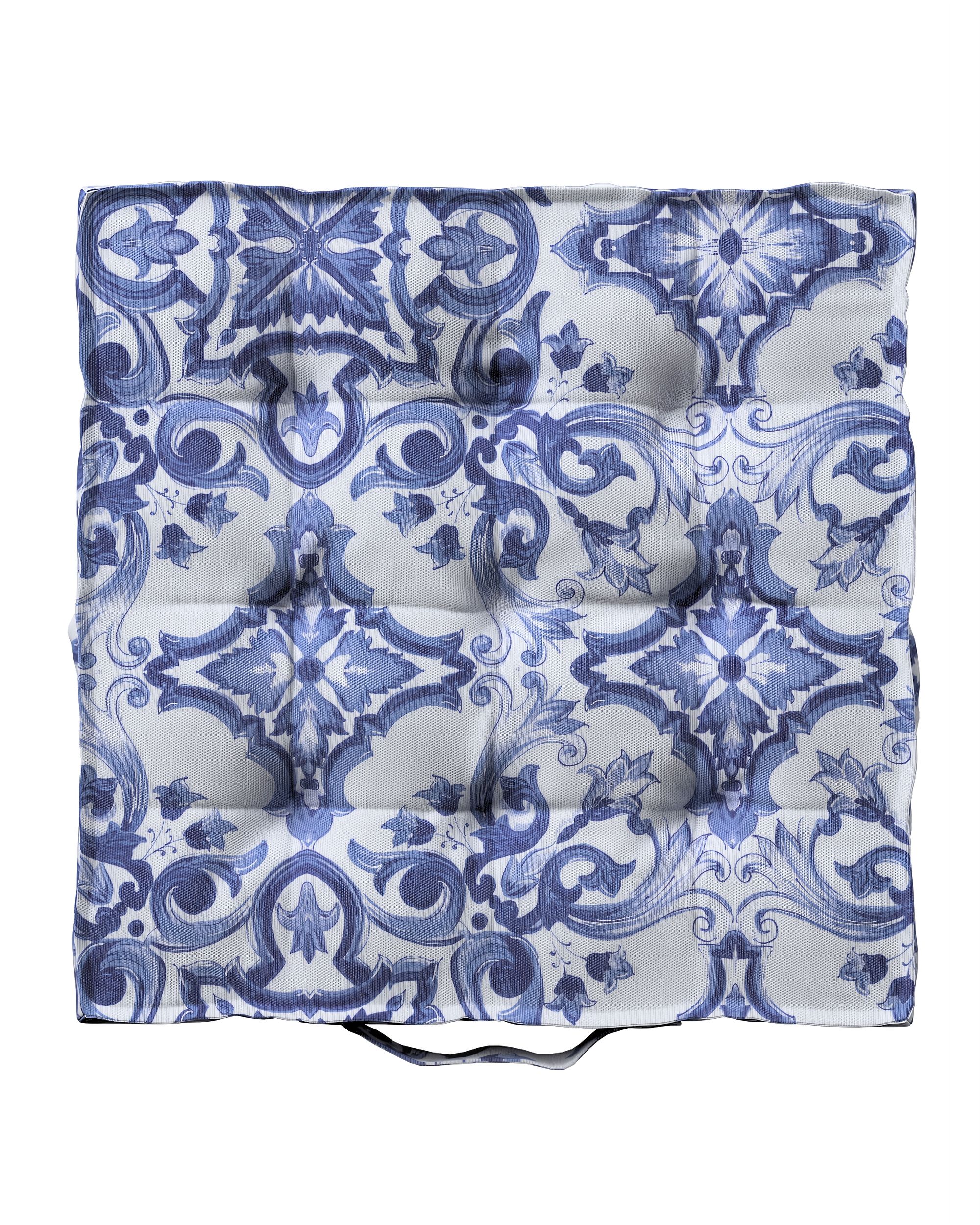 Jacob seat pad/floor cushion product colour blue fabric patterned