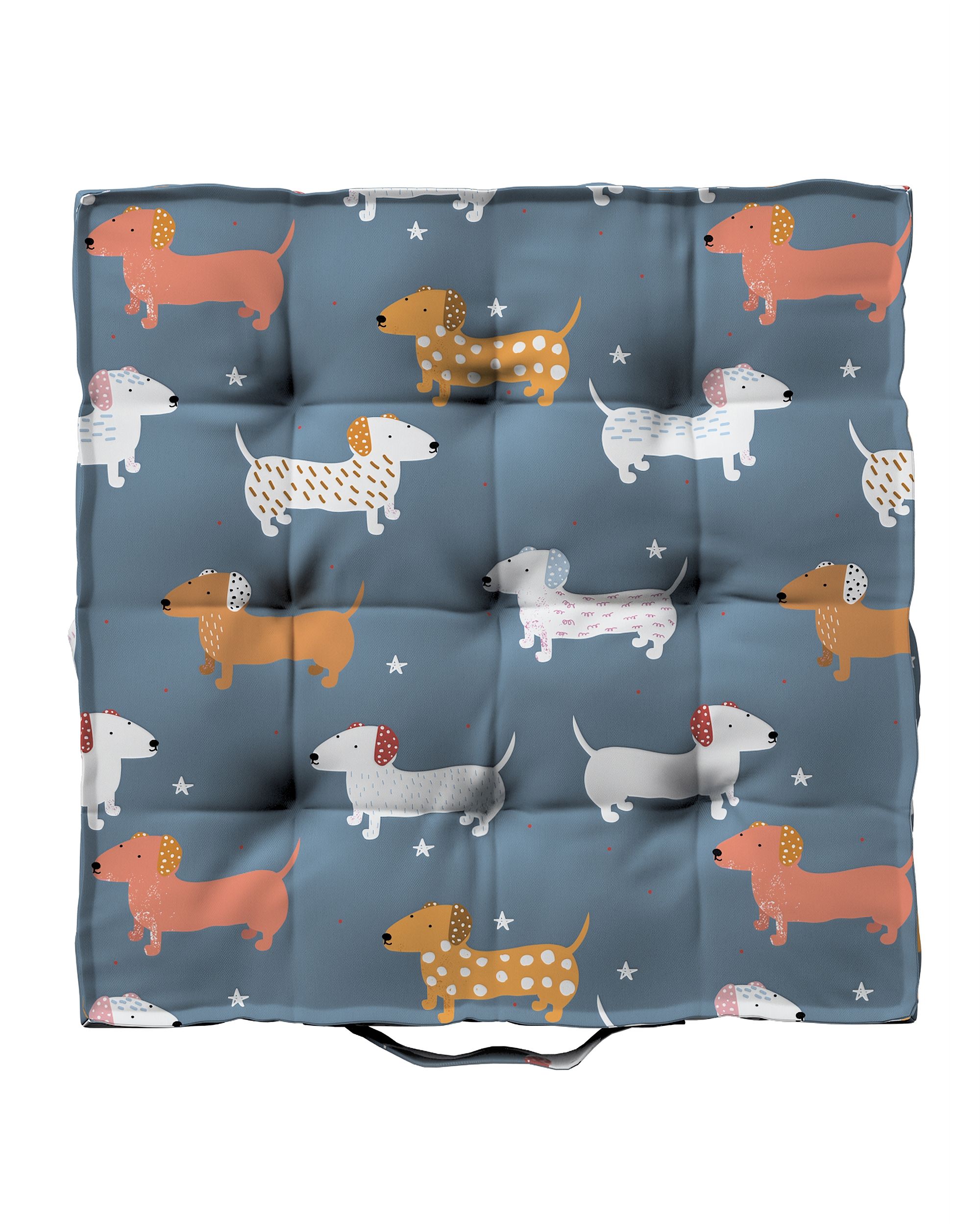 Jacob seat pad/floor cushion product colour blue fabric patterned