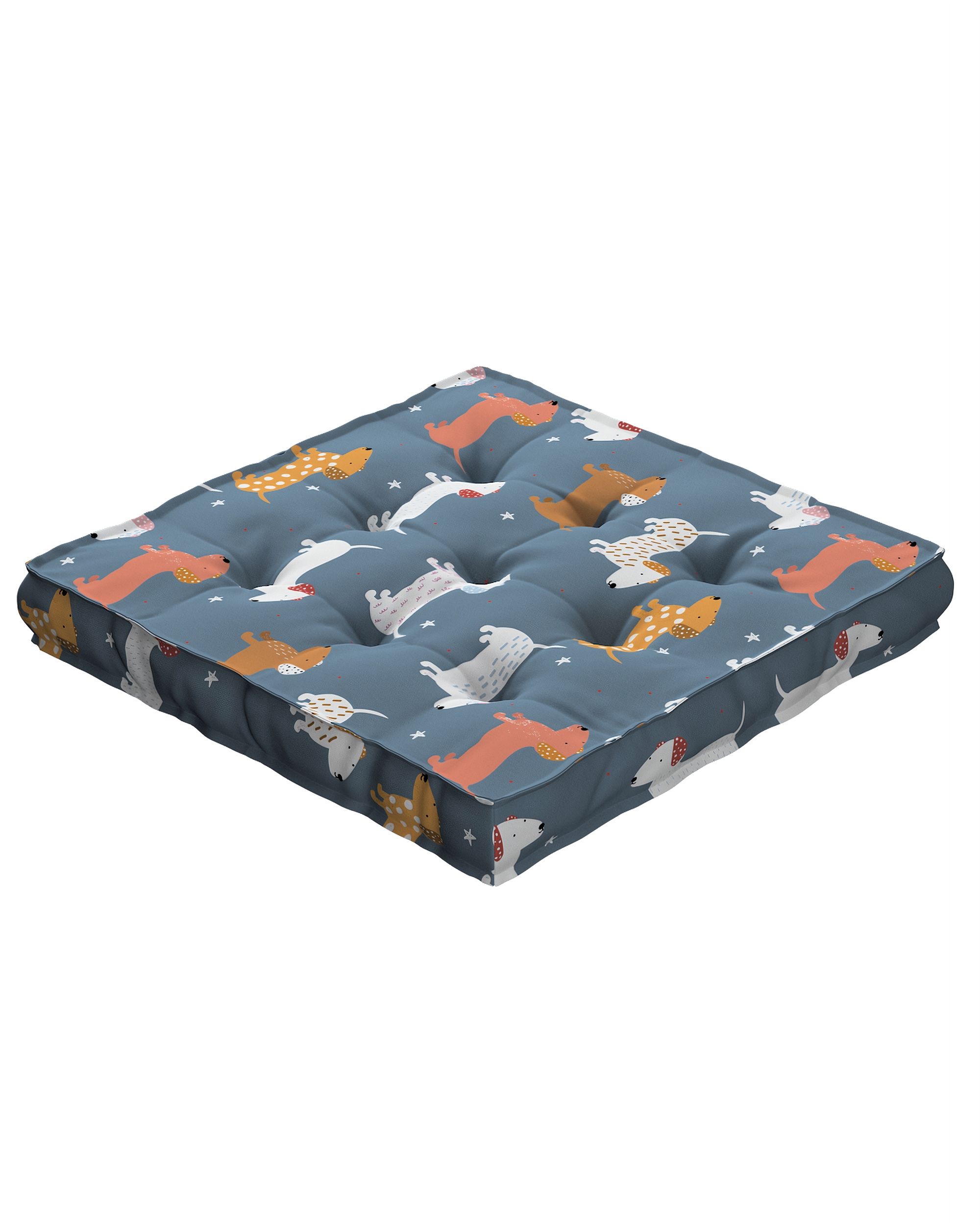 Jacob seat pad/floor cushion product colour blue fabric patterned (hover)
