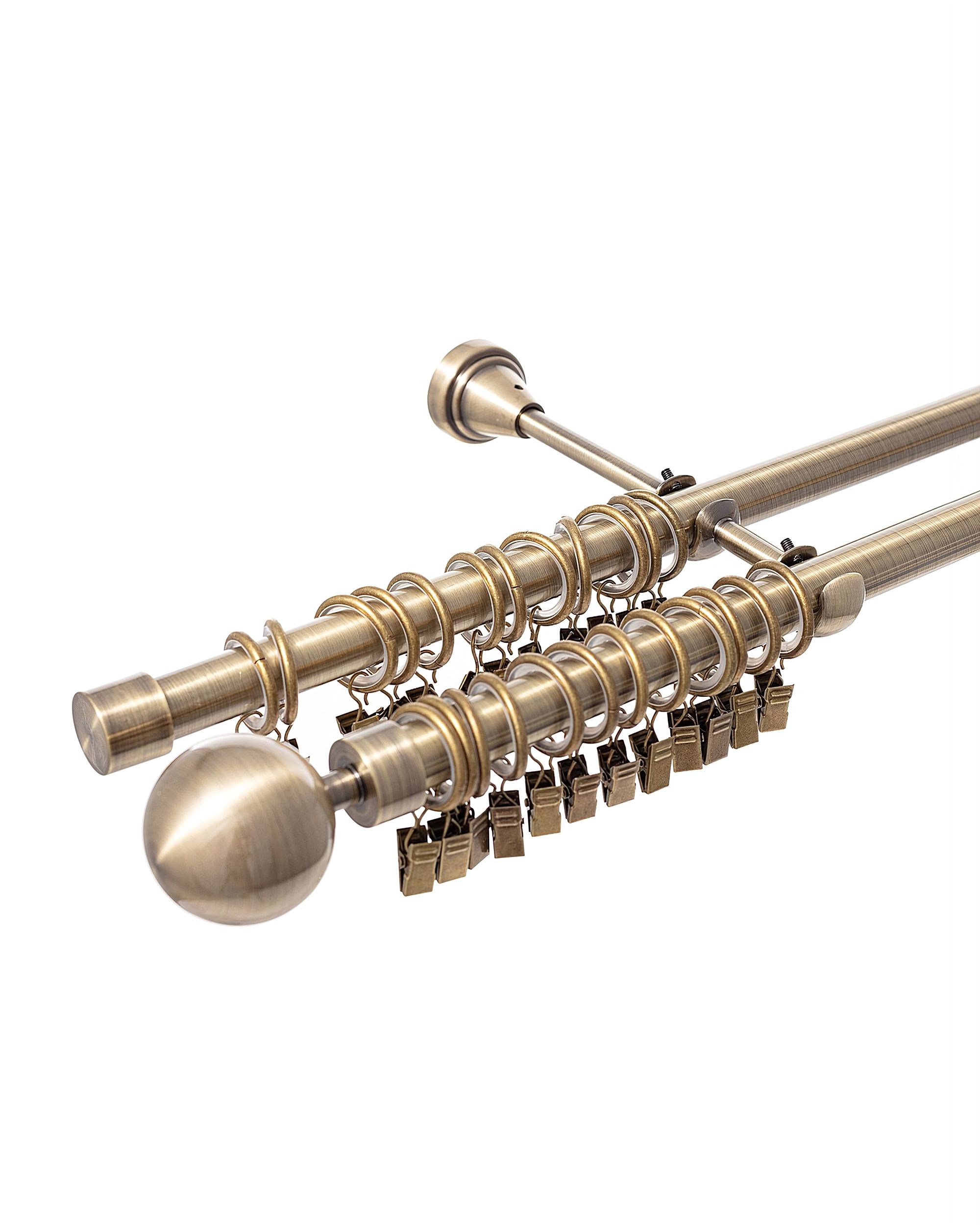 Double curtain rod Elegant antique brass 160cm