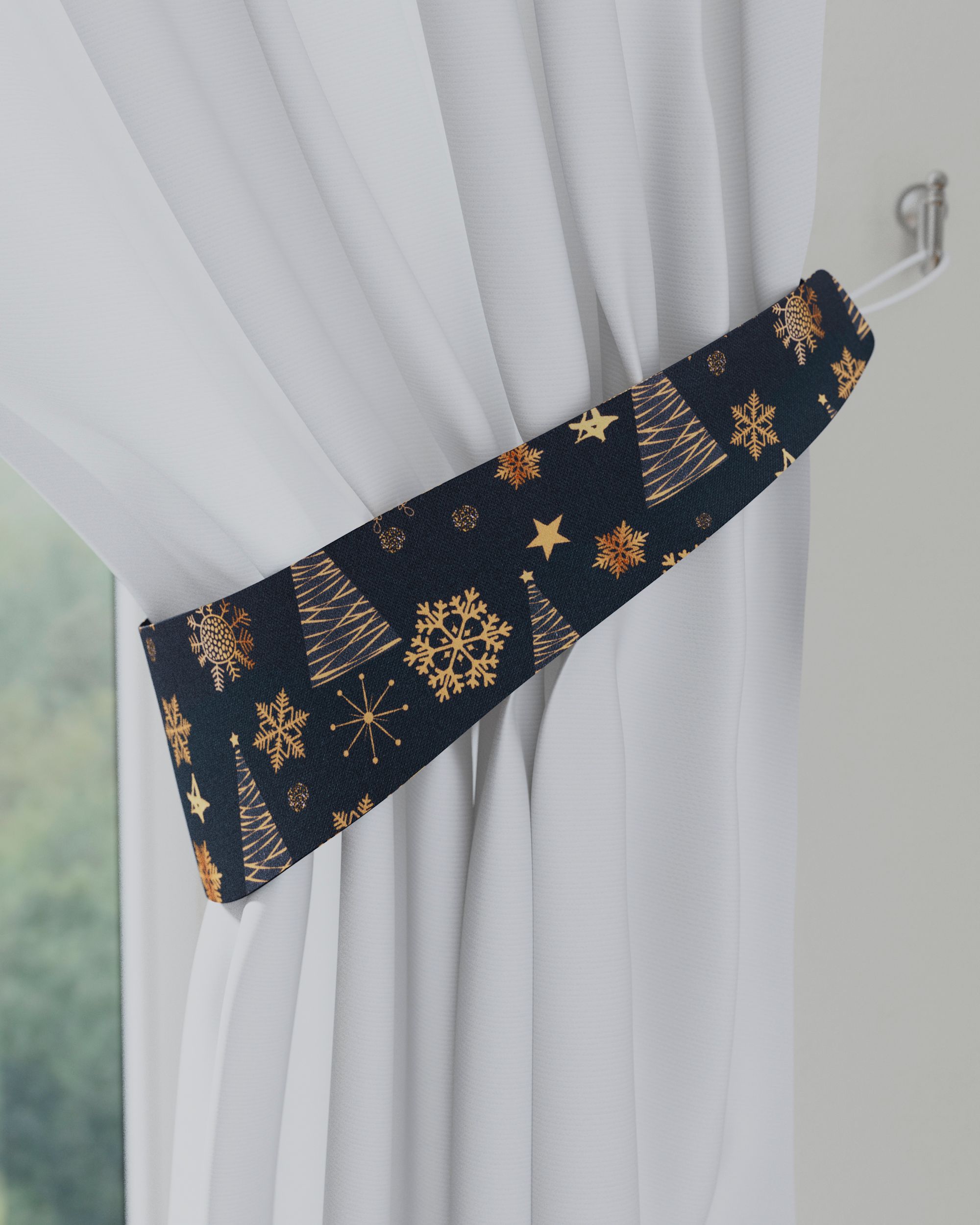 Victoria tieback product colour navy blue fabric patterned