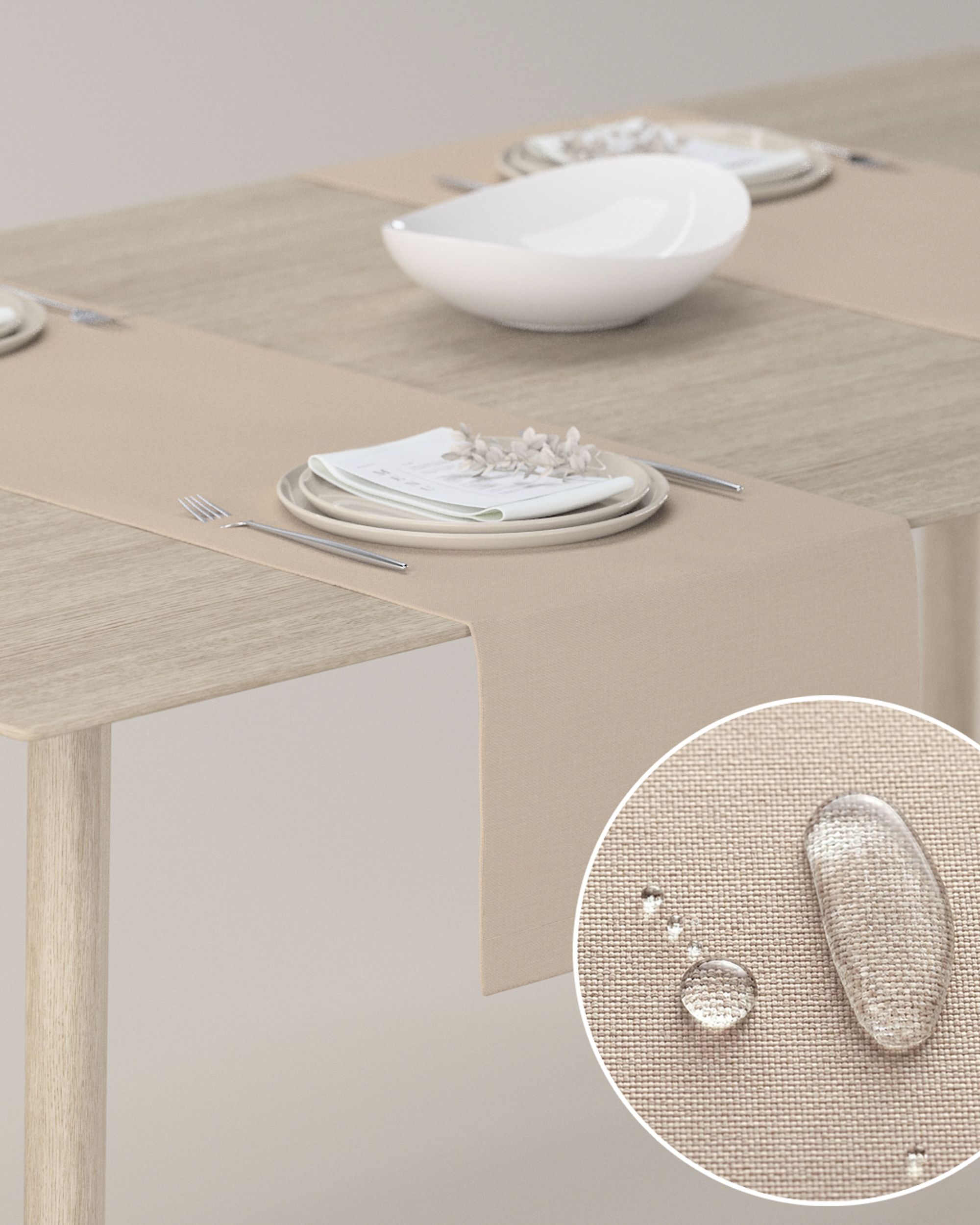 Table runner product colour beige fabric stain-resistant, structured