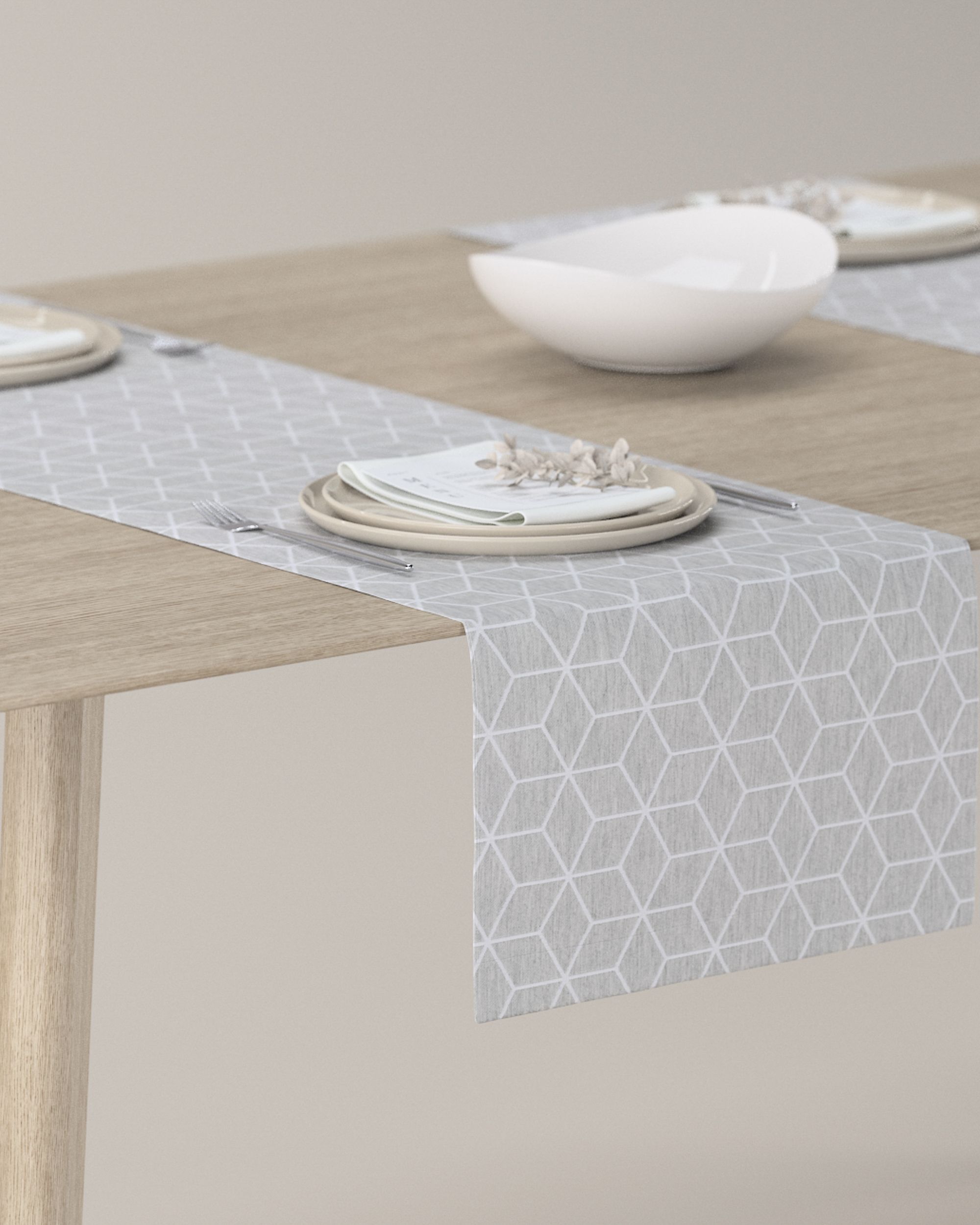 Table runner product colour grey fabric structured, patterned