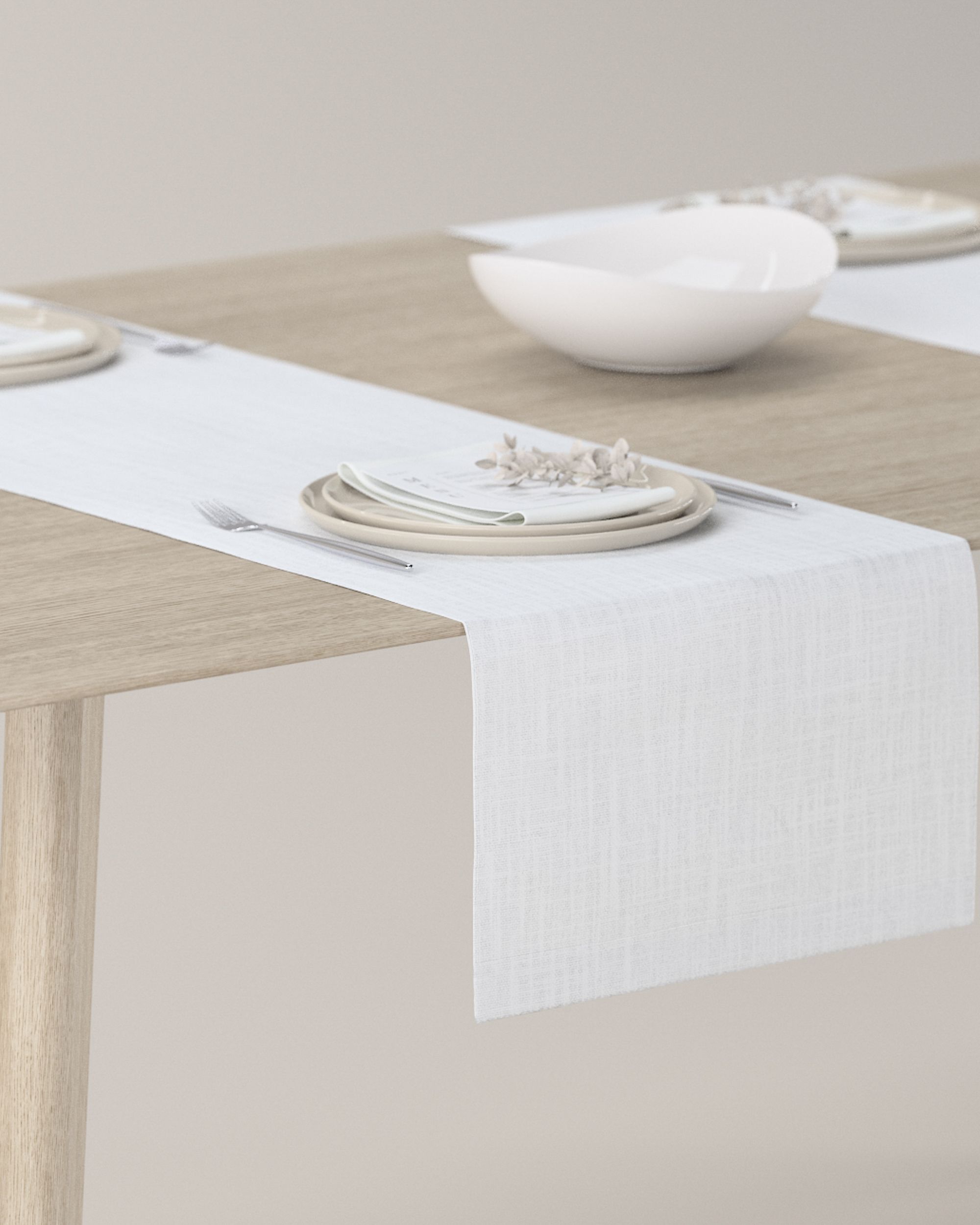 Table runner product colour white fabric structured