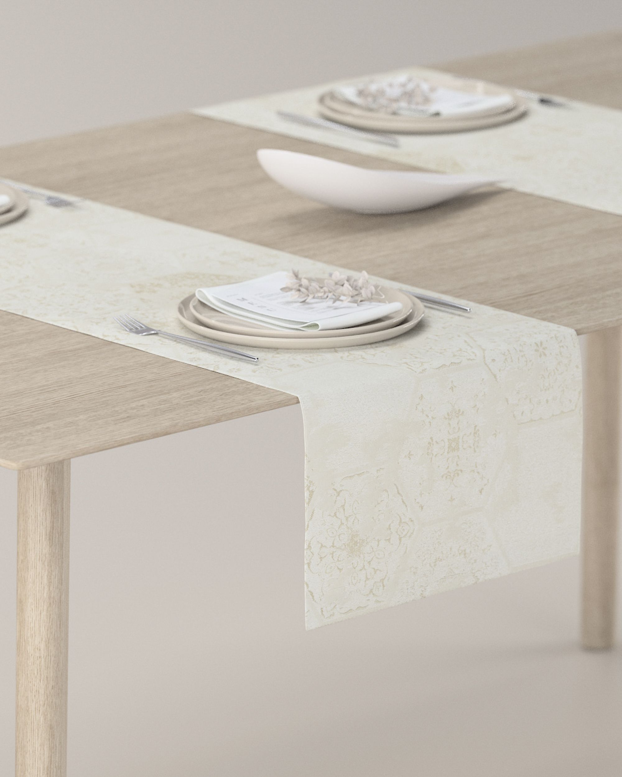 Table runner product colour cream fabric gloss, structured, patterned (hover)
