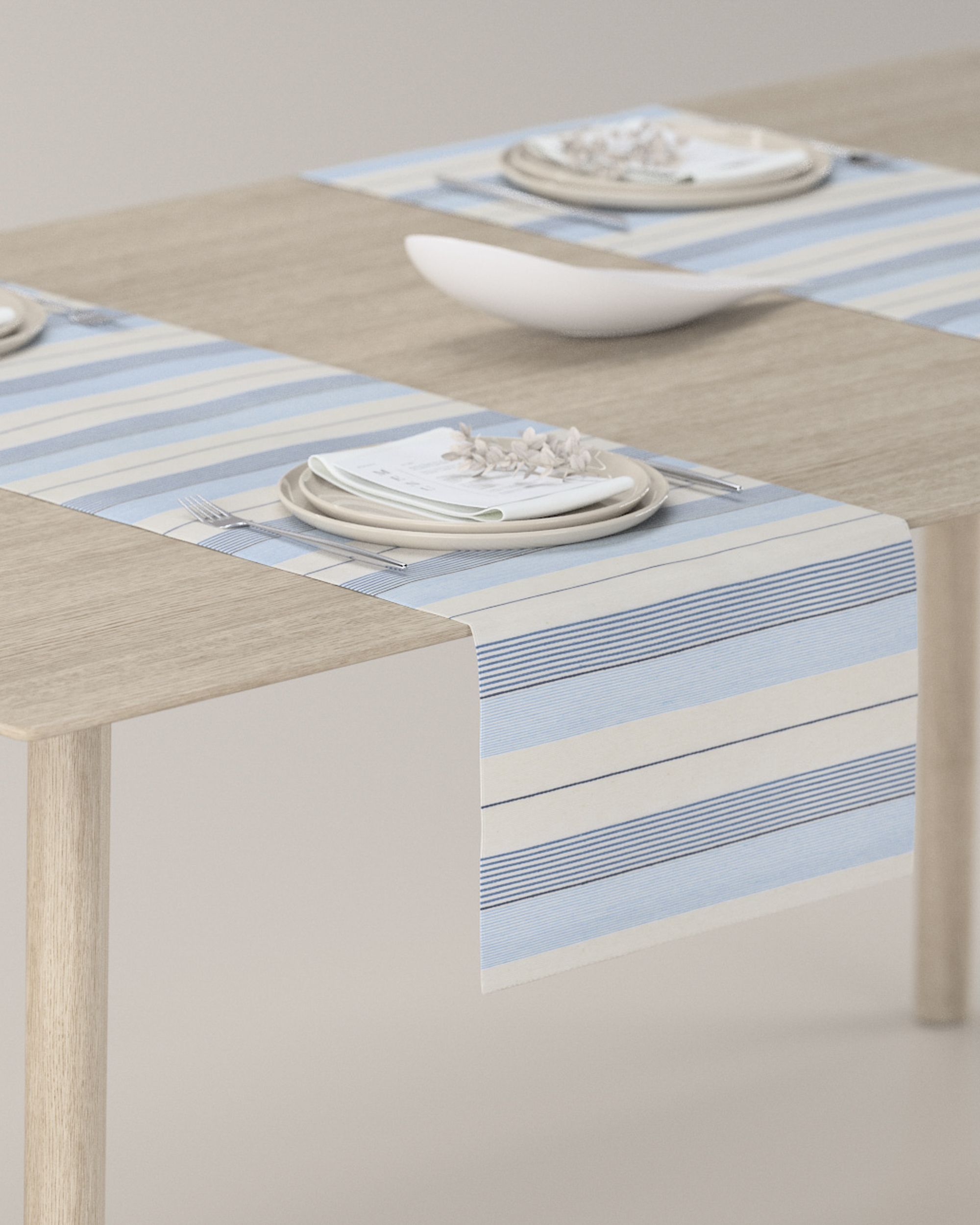 Table runner product colour blue fabric structured, patterned (hover)