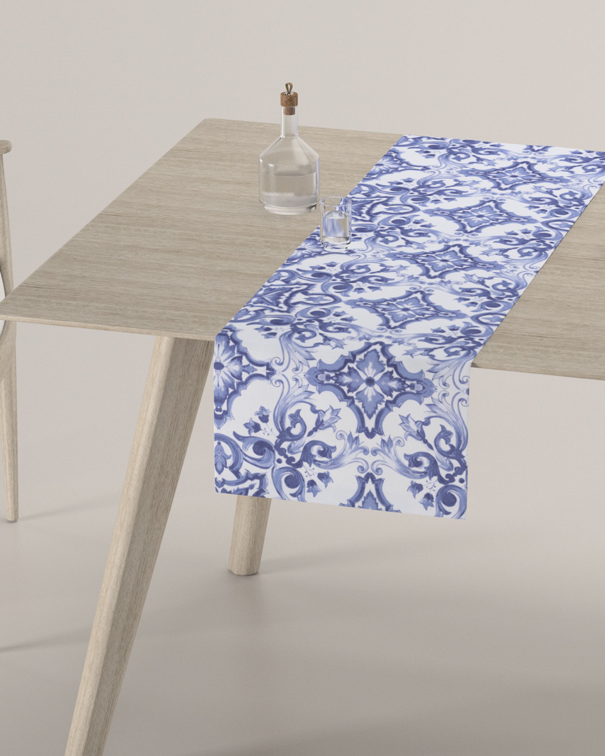 Table runner product colour blue fabric patterned