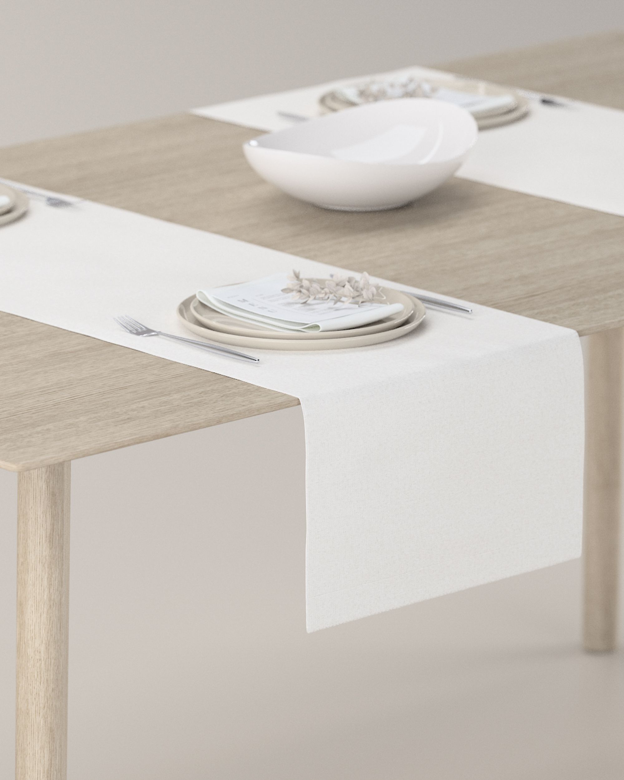 Table runner product colour white fabric structured, blackout