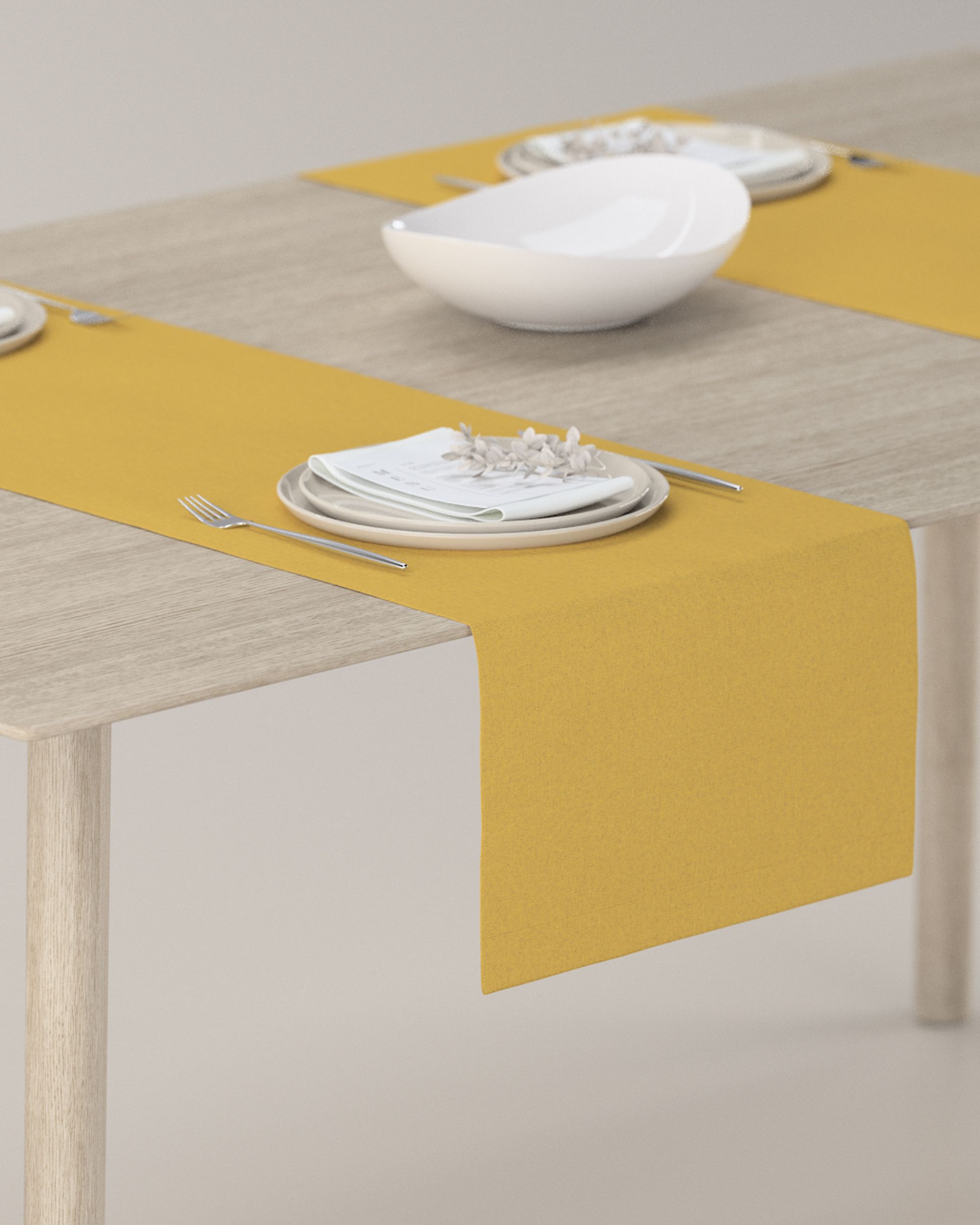 Table runner product colour yellow fabric structured, blackout