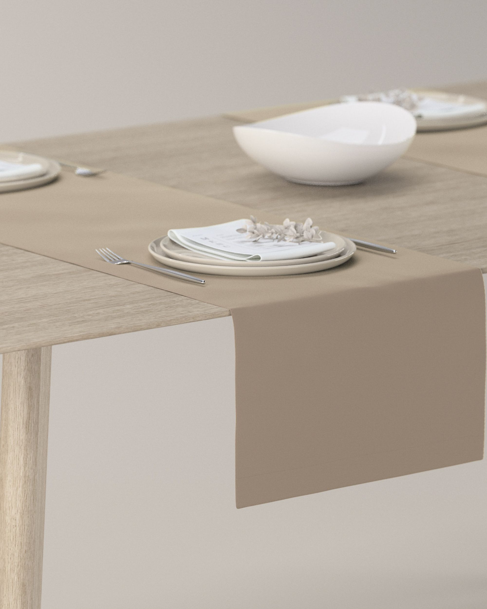Table runner product colour beige fabric gloss, velvet