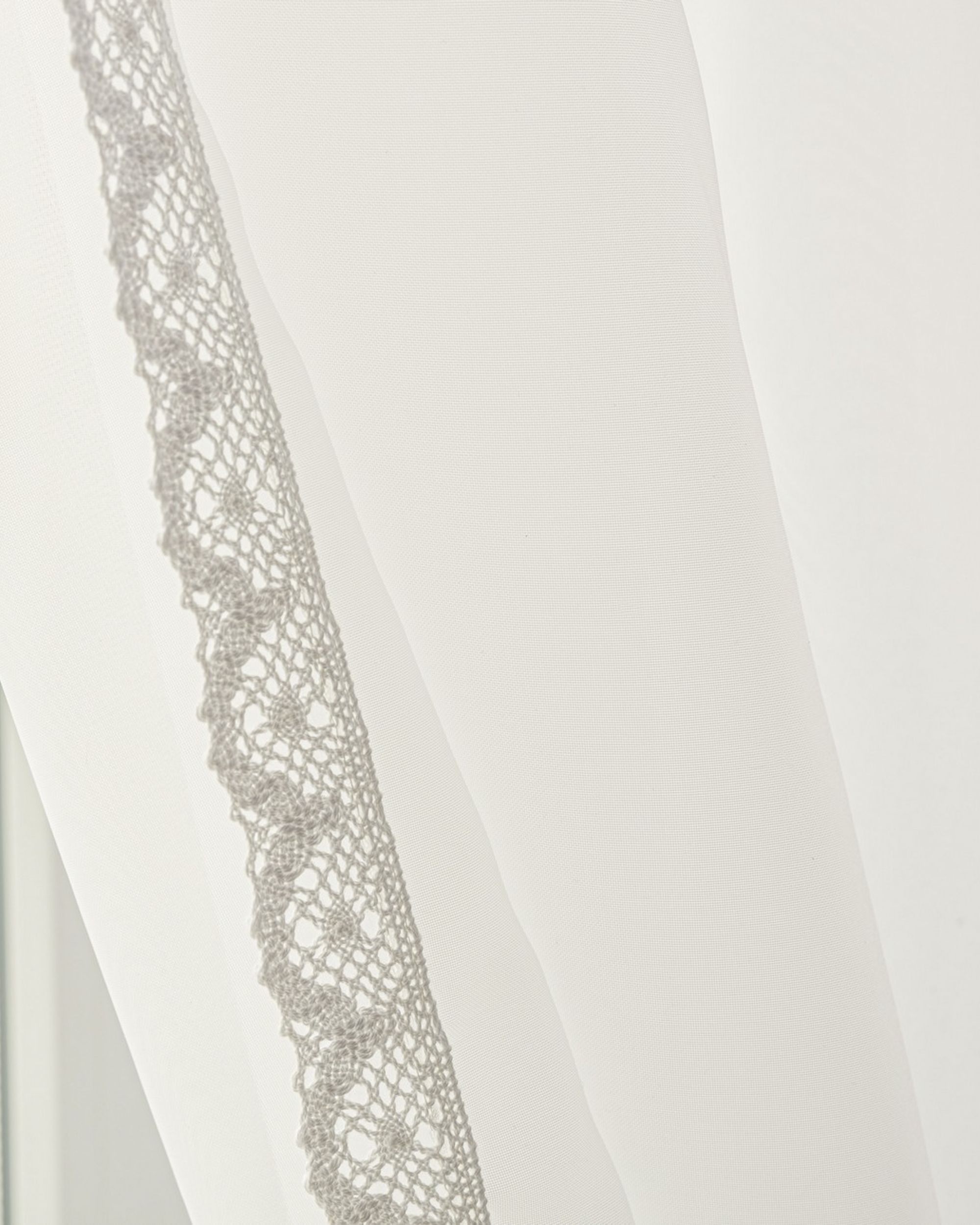 Lily voile net curtains with lace trim - Set of 2 product colour white fabric semi-sheer, gloss (hover)