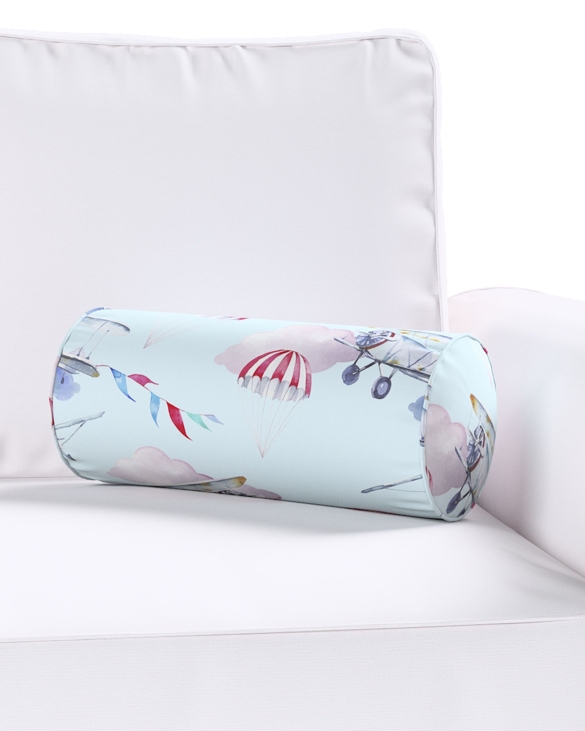 Simple bolster pillow product colour blue fabric patterned (hover)