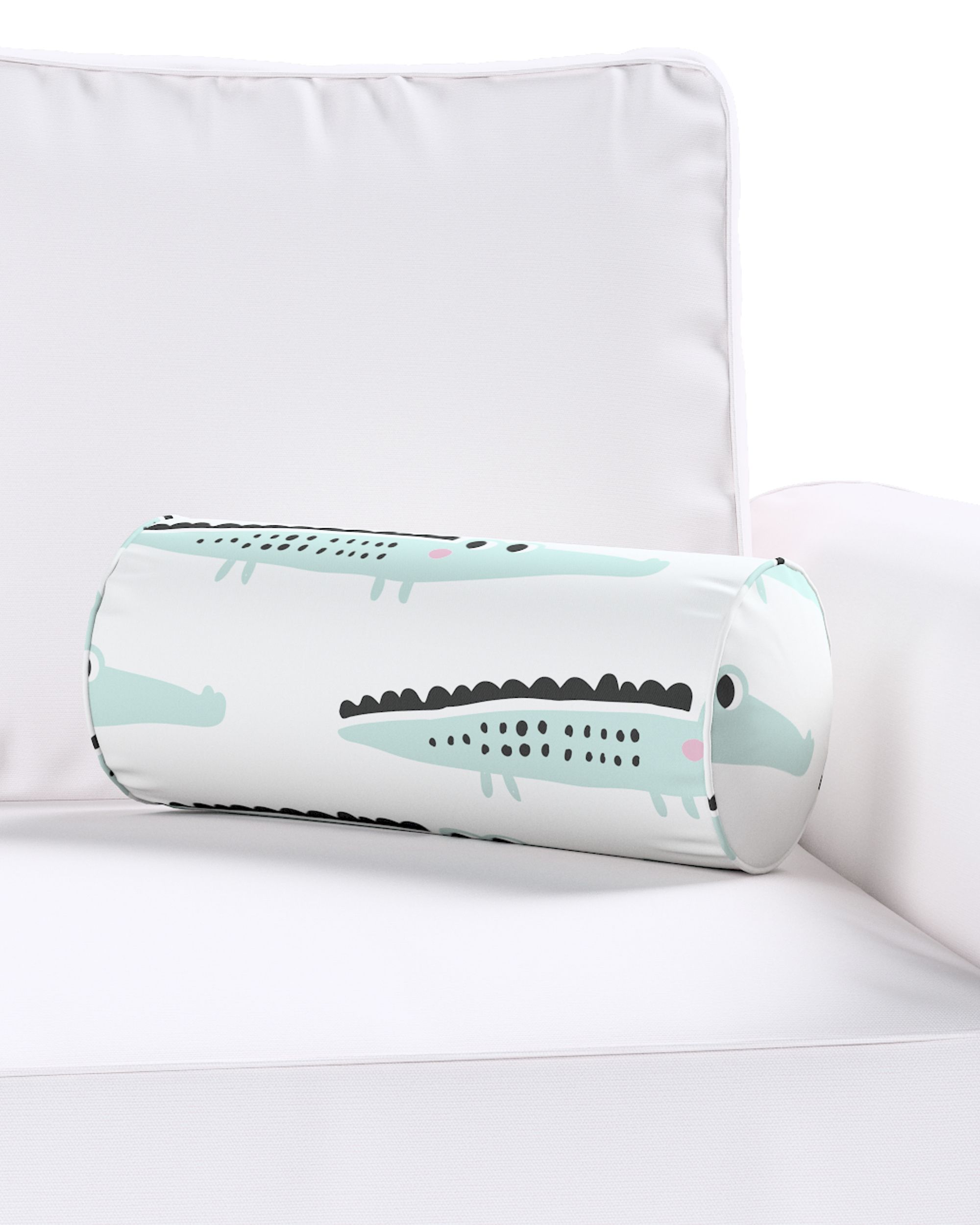 Simple bolster pillow product colour green fabric patterned (hover)