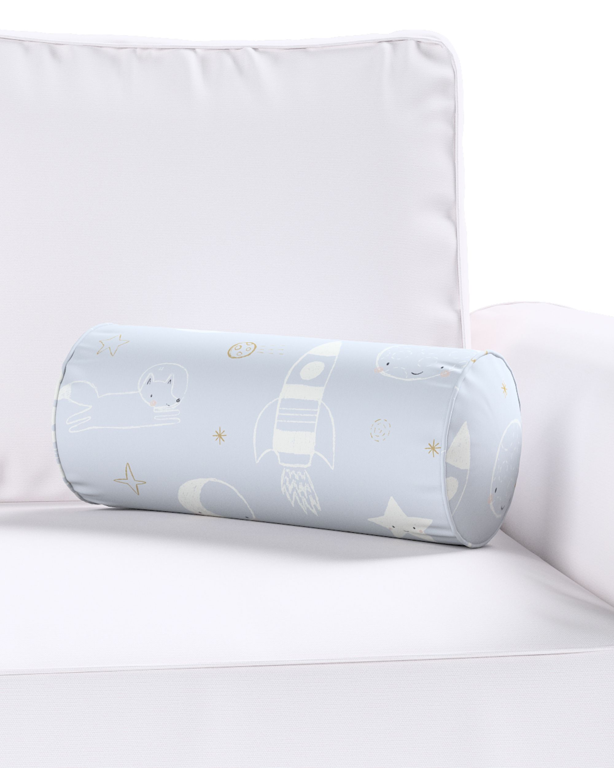 Simple bolster pillow product colour blue fabric patterned (hover)