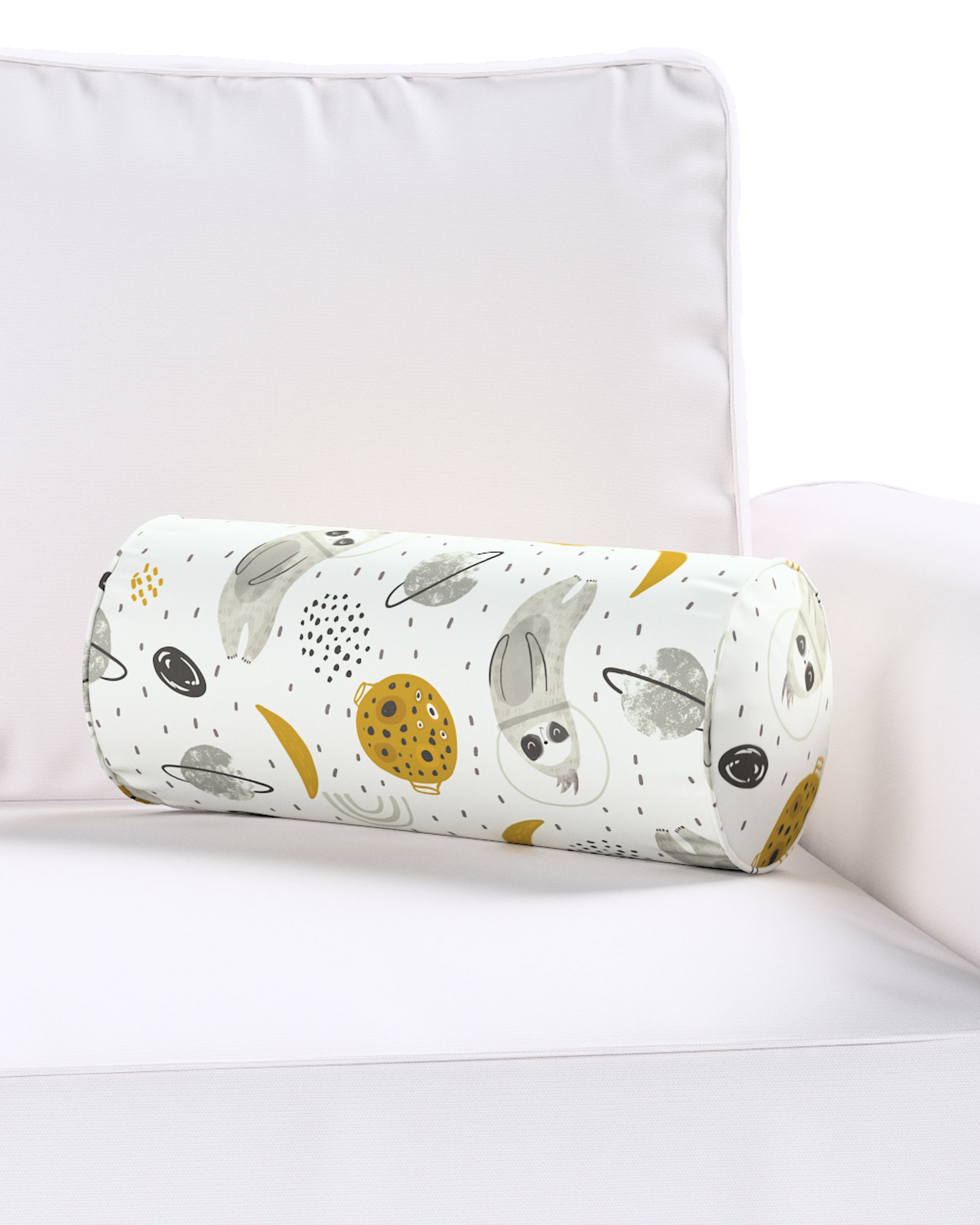 Simple bolster pillow product colour white fabric patterned (hover)