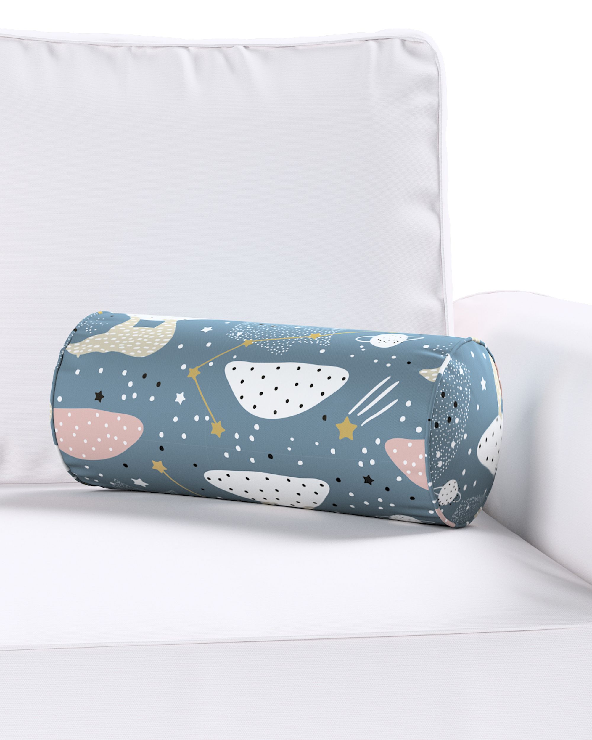 Simple bolster pillow product colour blue fabric patterned (hover)